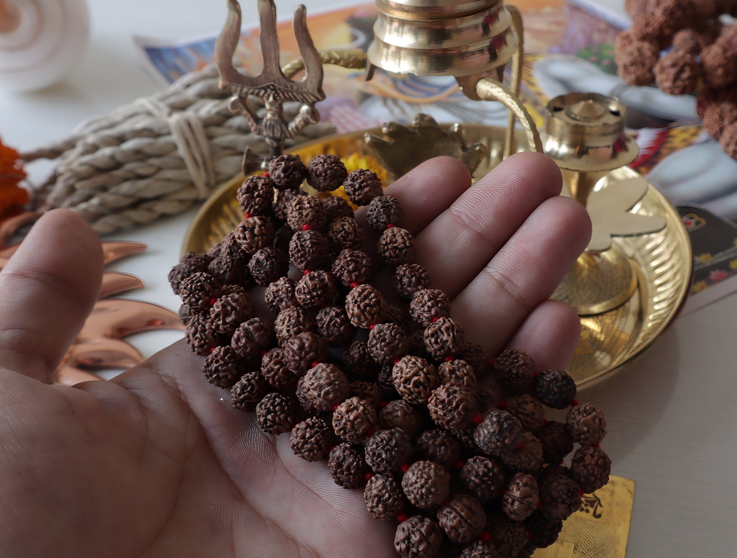 Lord Shiva Divine Puja Set: Brass Idol, Rudraksha Mala, Trishul & Yantra
