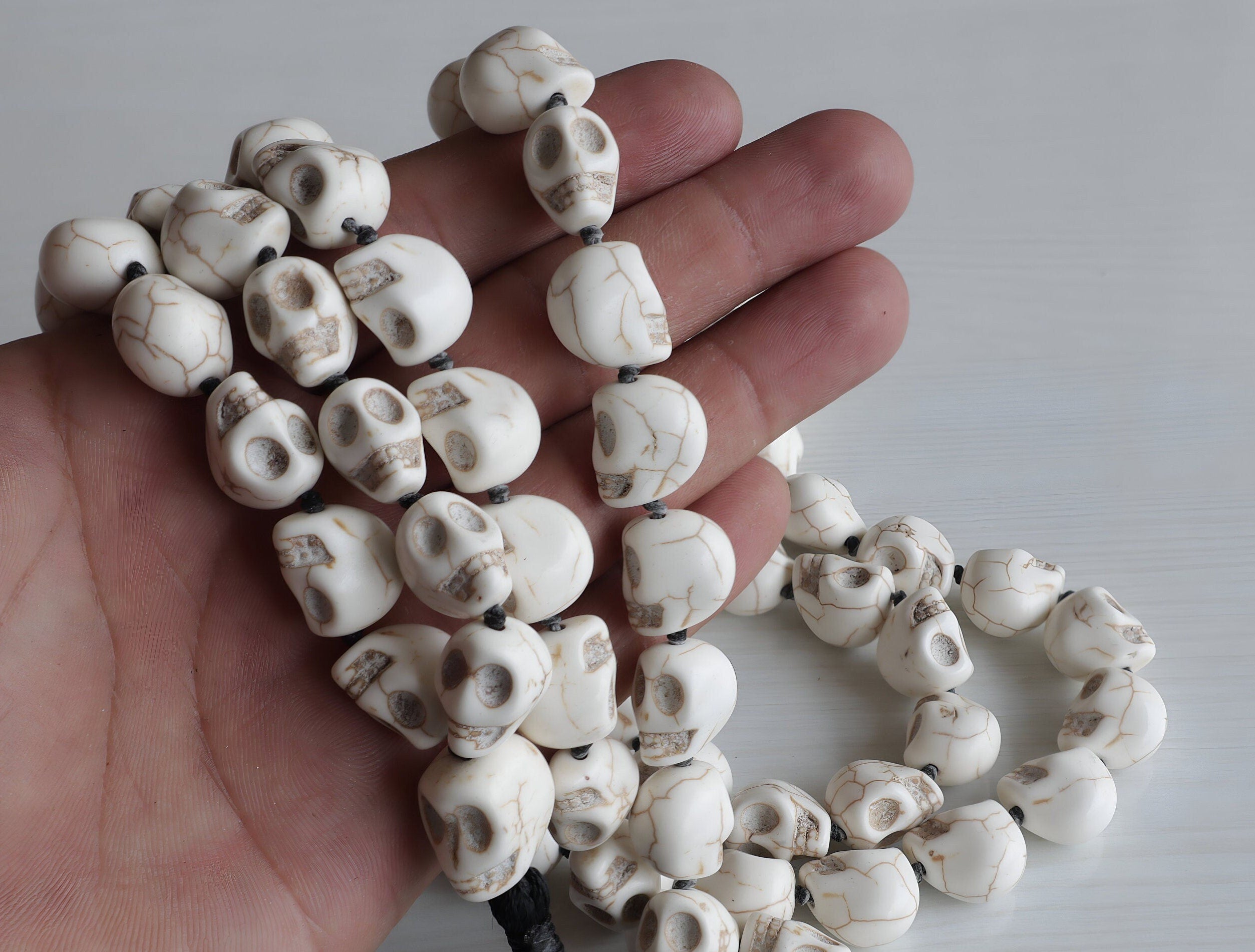 Ma Kali Skull Mala Necklace: 108+1 Natural Howlite Beads, Spiritual Rosary