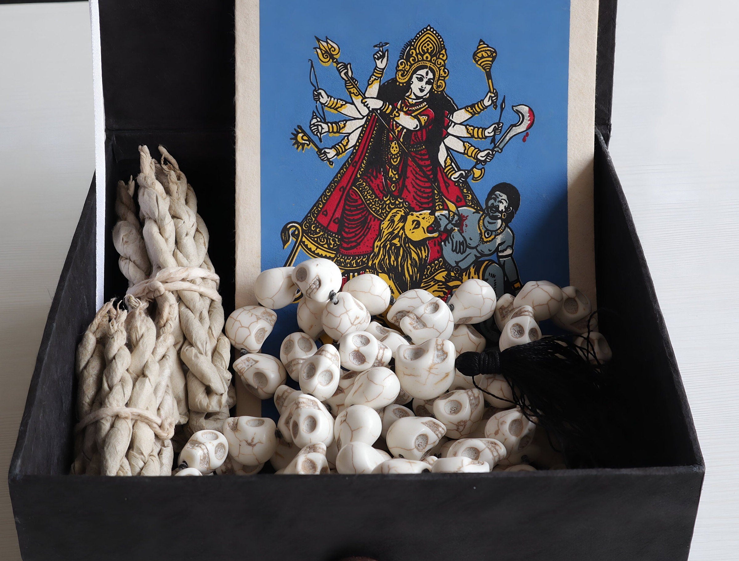 Ma Kali Skull Mala Necklace: 108+1 Natural Howlite Beads, Spiritual Rosary