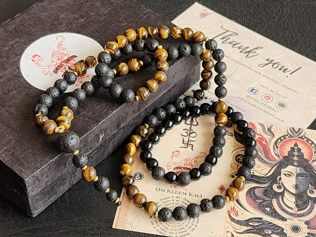 Tiger Eye Lava Stone Necklace: Men's Beaded Talisman