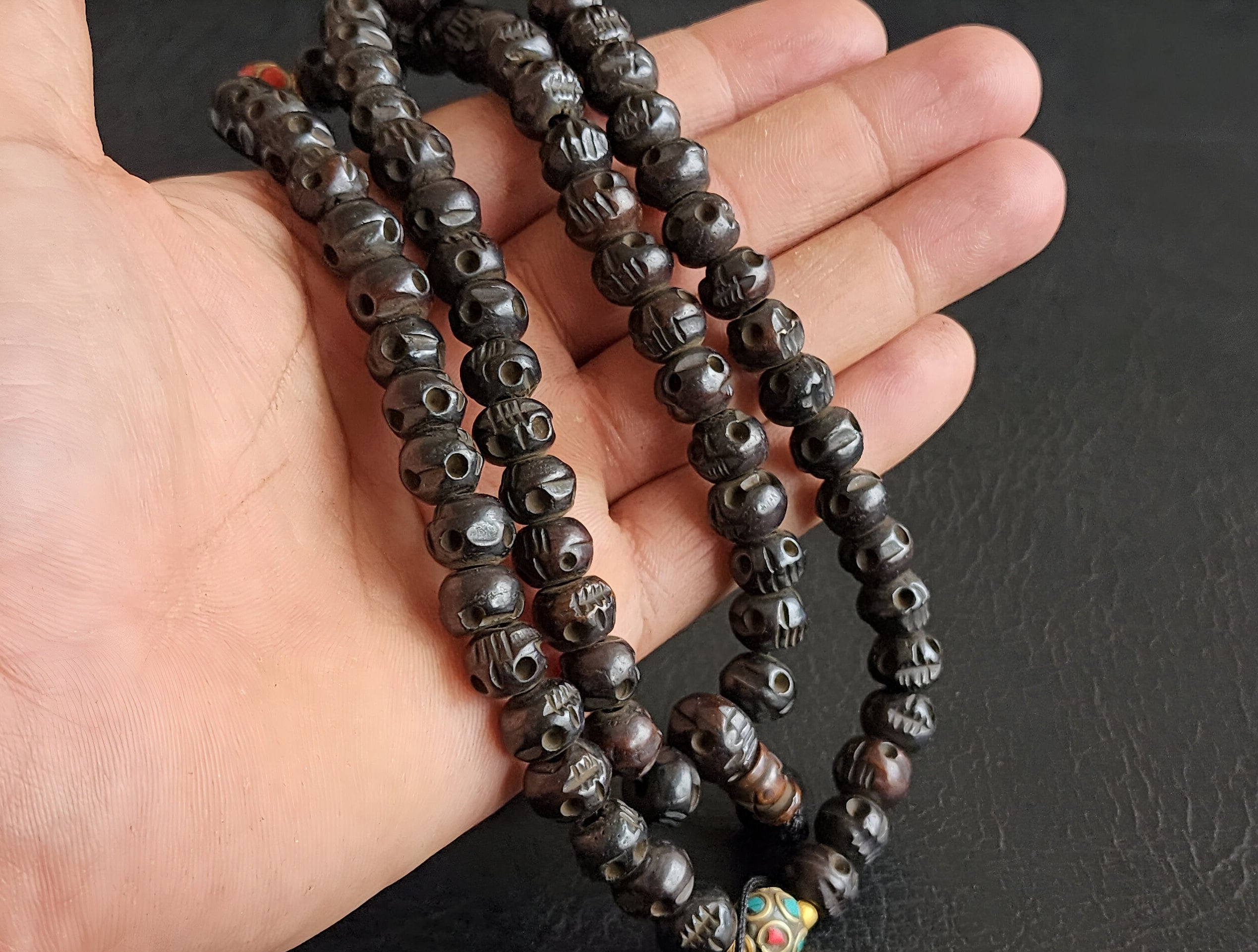 Kali Skull Bone Mala - Tibetan Hand Carved Buddhist Necklace