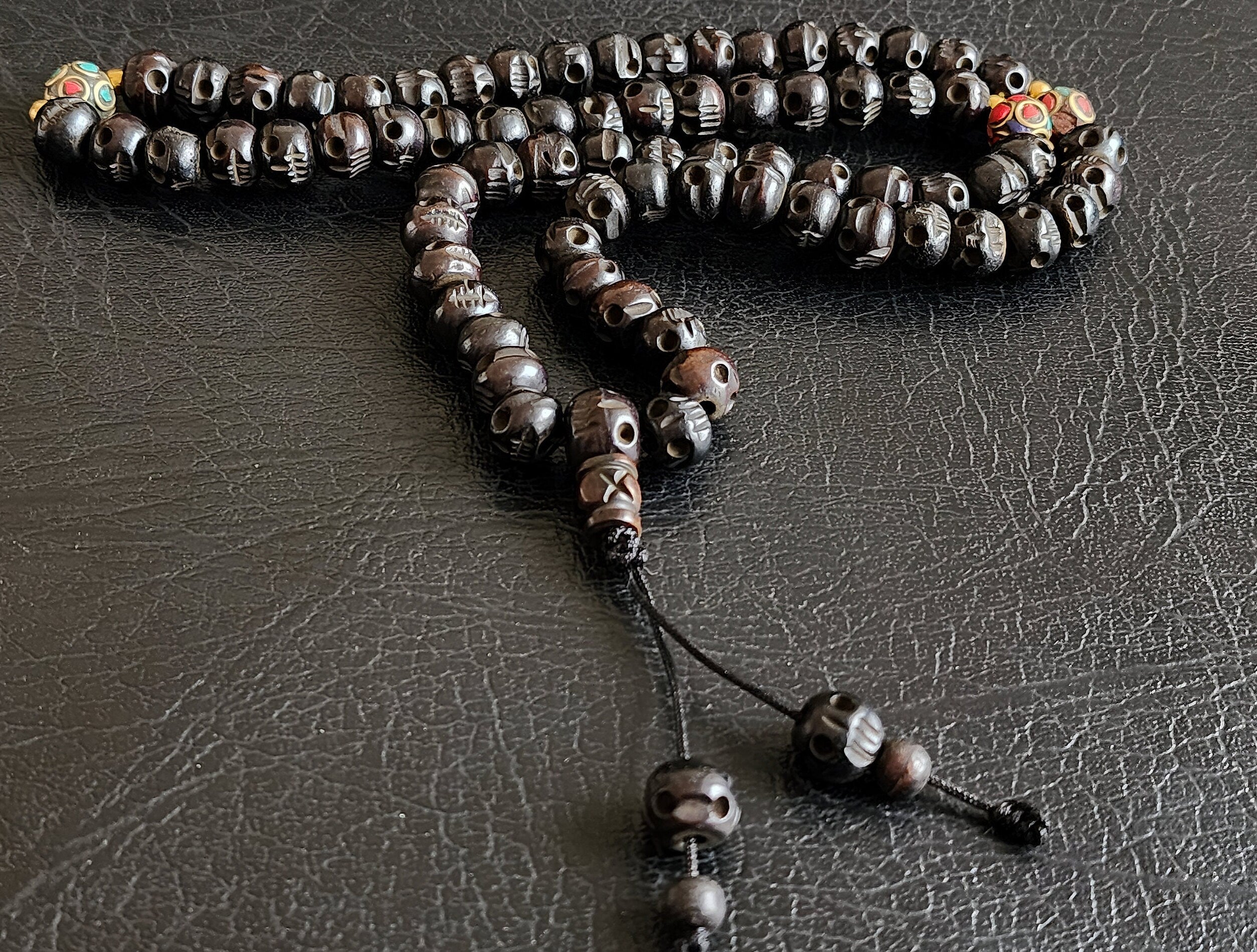 Kali Skull Bone Mala - Tibetan Hand Carved Buddhist Necklace