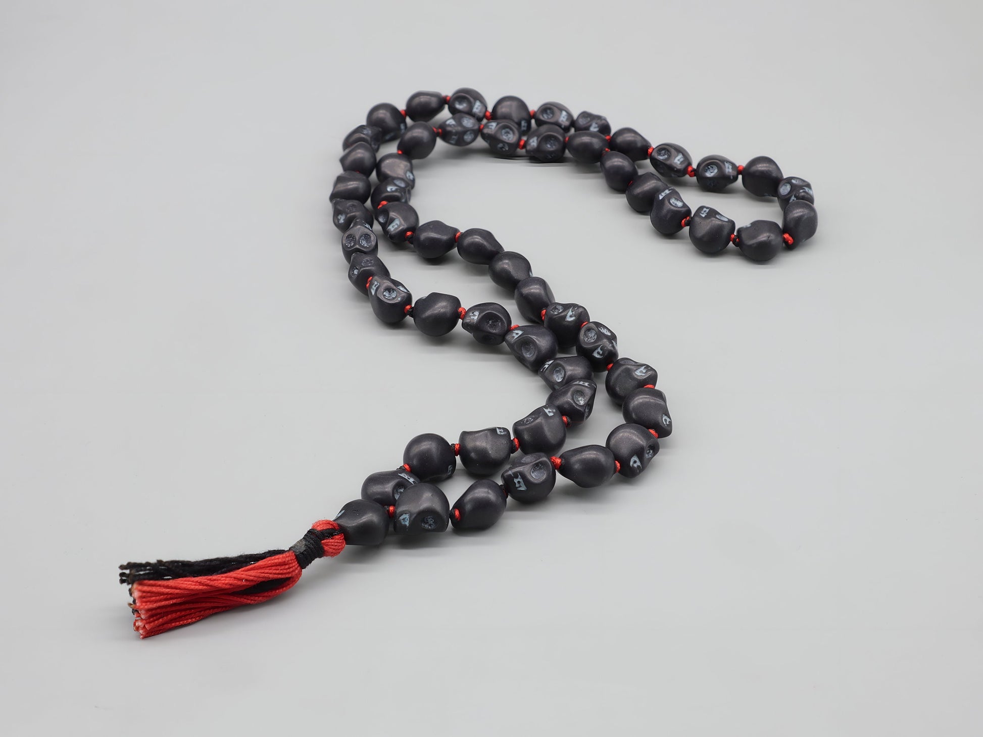 Creation And Destruction : Sacred Black Kali Skull Necklace, Kali Mala Protection 54+1 Howlite Beads