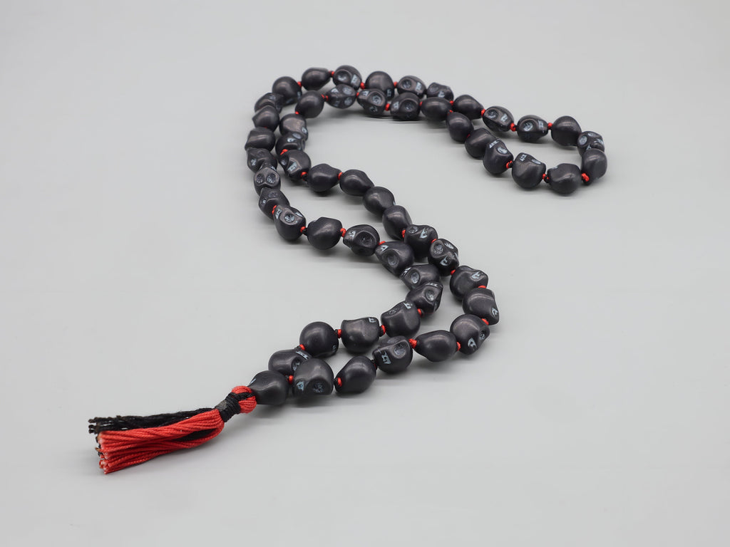 Black Kali Skull Mala Necklace: Howlite Beads, Protection