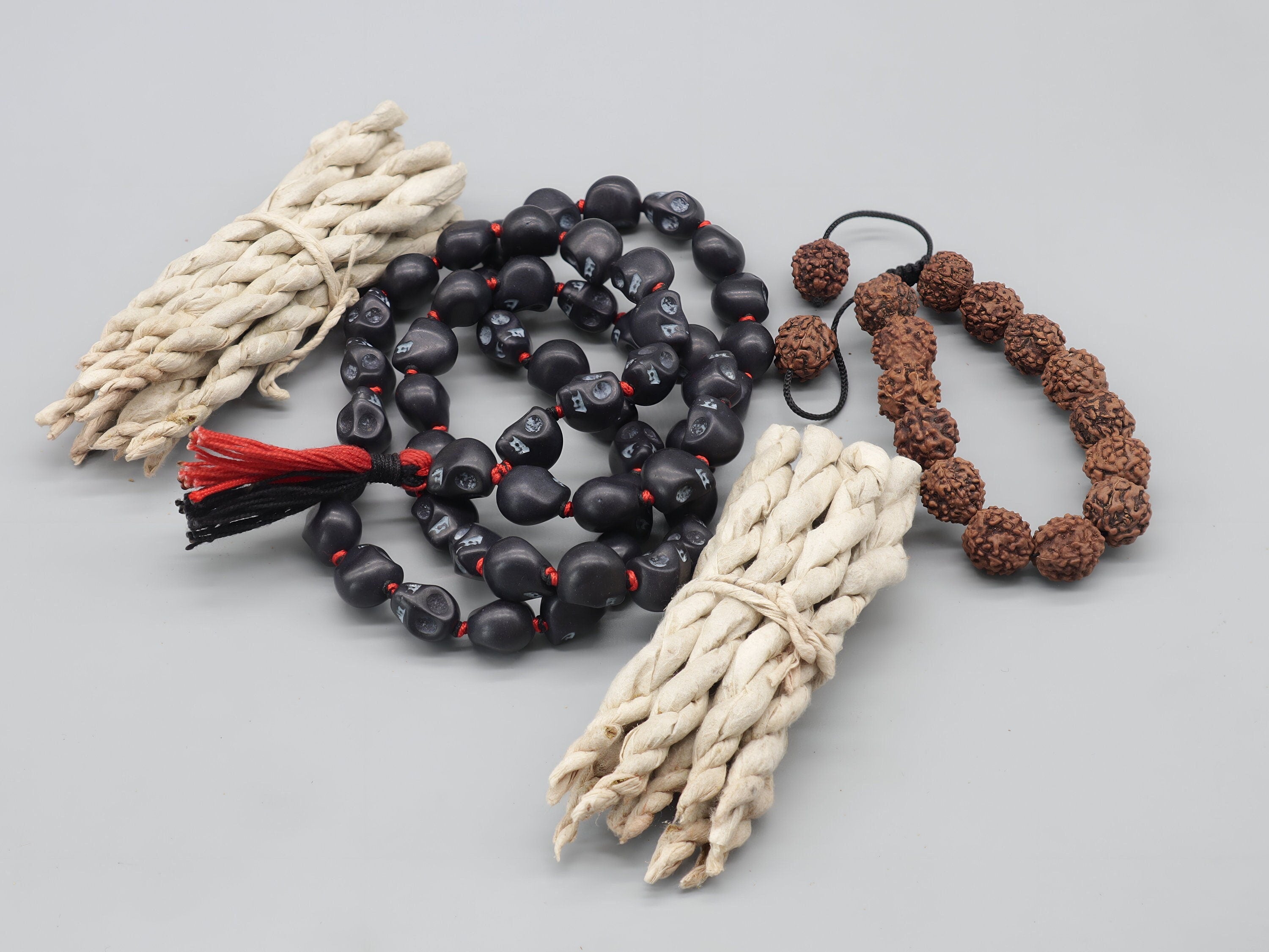 Creation And Destruction : Sacred Black Kali Skull Necklace, Kali Mala Protection 54+1 Howlite Beads