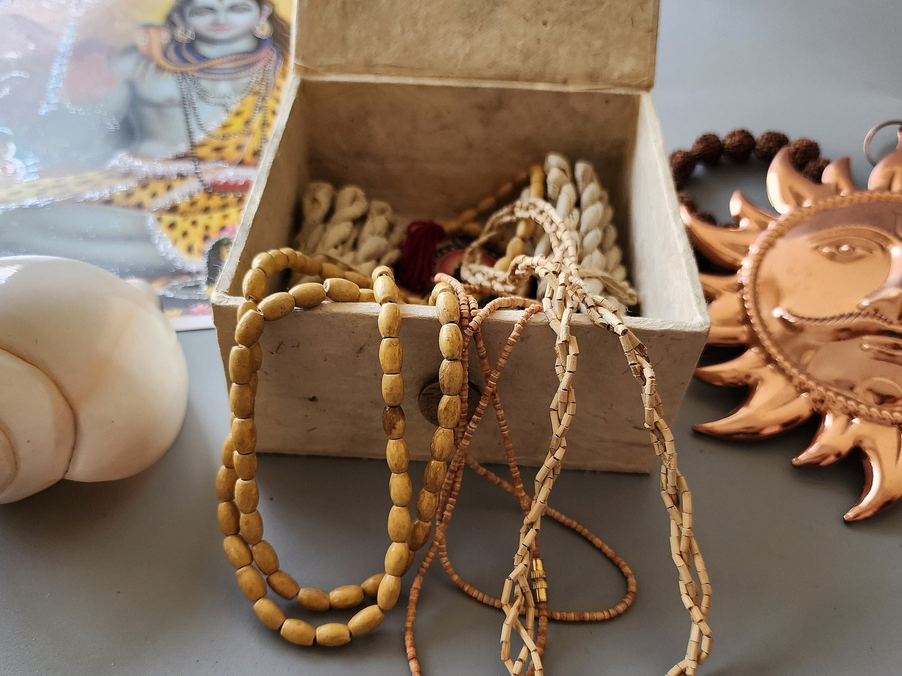 Tulsi Mala, Sacred Holy Basil Radha Krishna Necklace, Set of Three Tulasi Mala