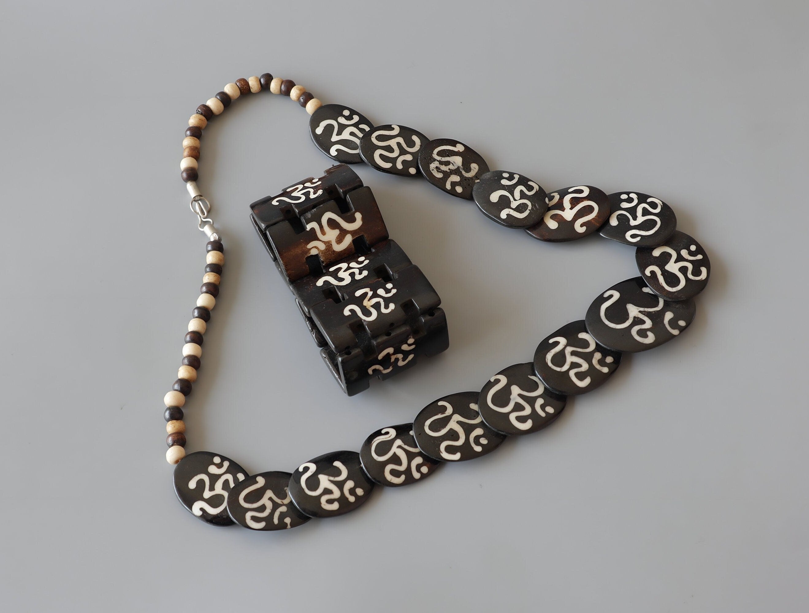 Handcrafted Tibetan Om Necklace and Bracelet Set