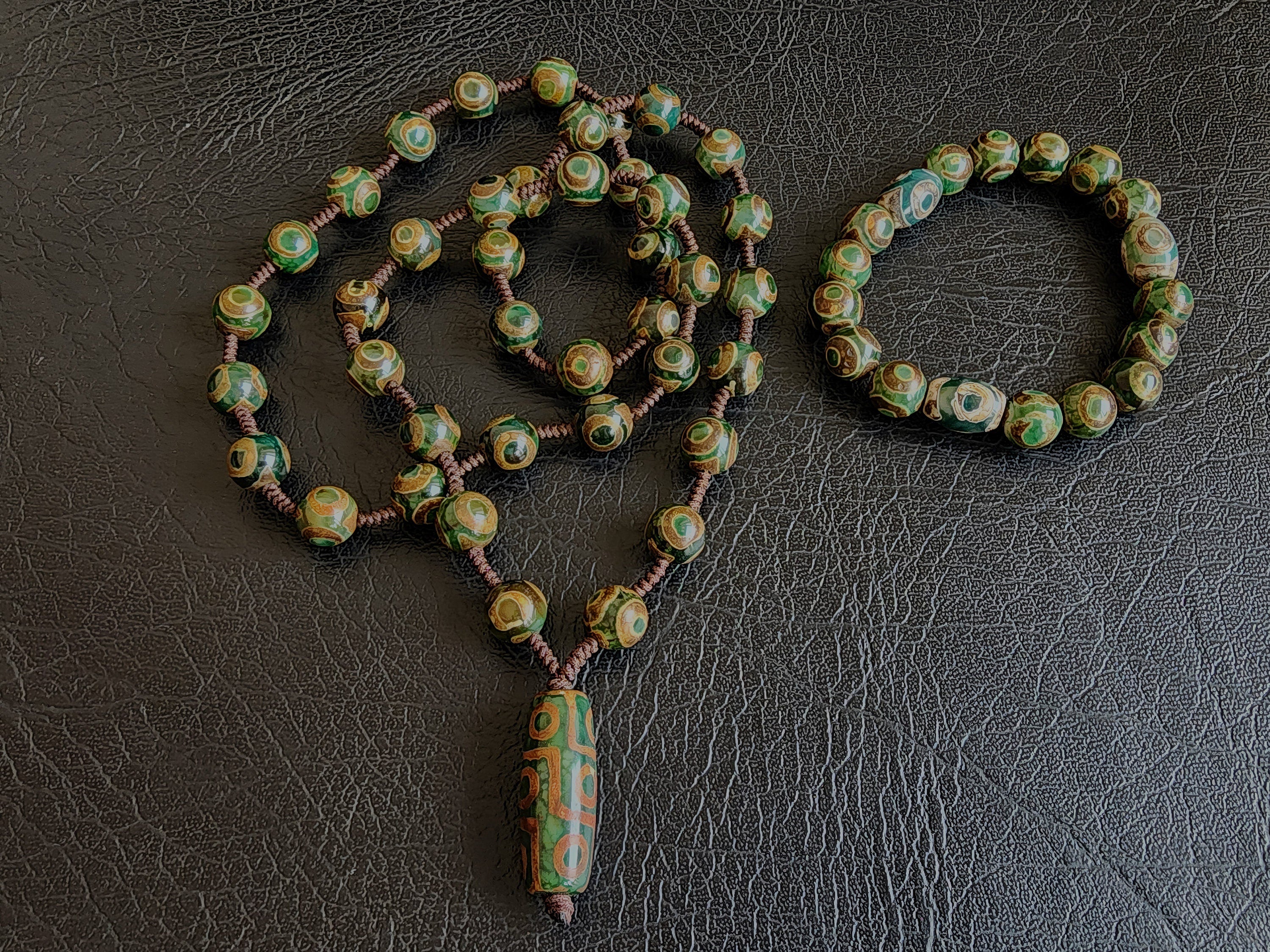 Tibetan 9 Eye Dzi Agate Necklace: Yin Yang Protection Mala, Spiritual Well-Being