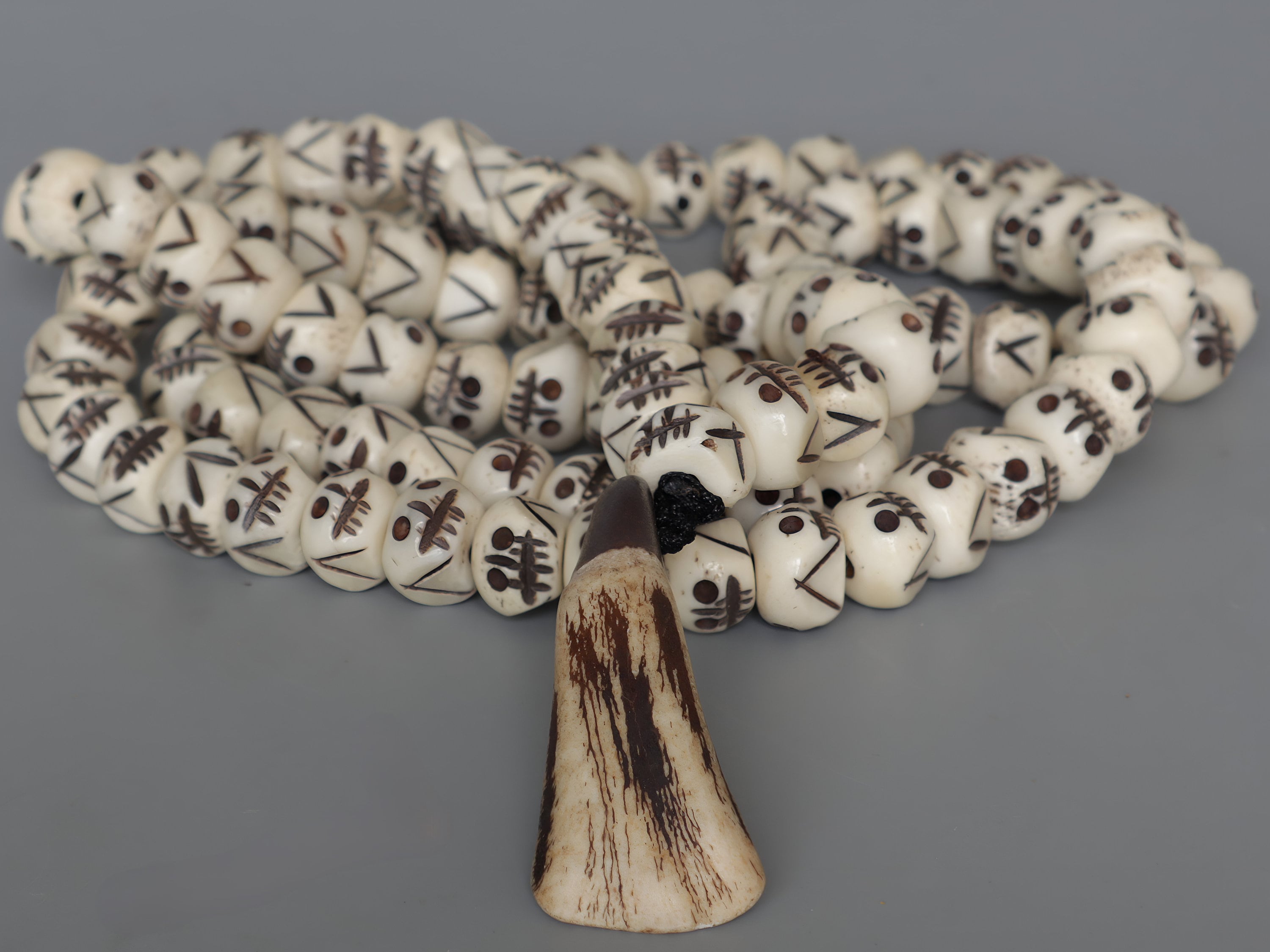 Tibetan Skull Mala: Hand-Carved Bone Prayer Beads, 21 Inch