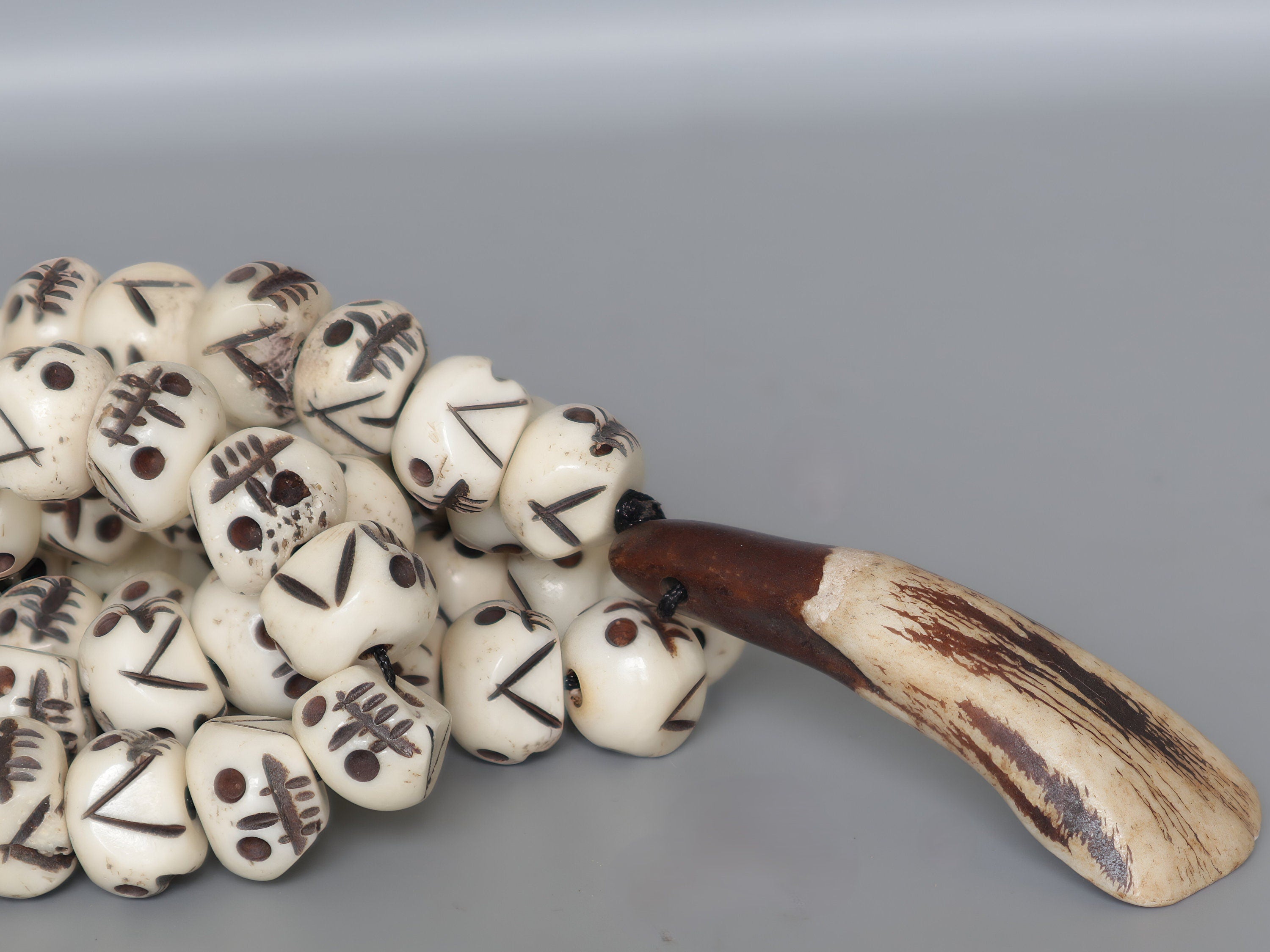 Tibetan Skull Mala: Hand-Carved Bone Prayer Beads, 21 Inch