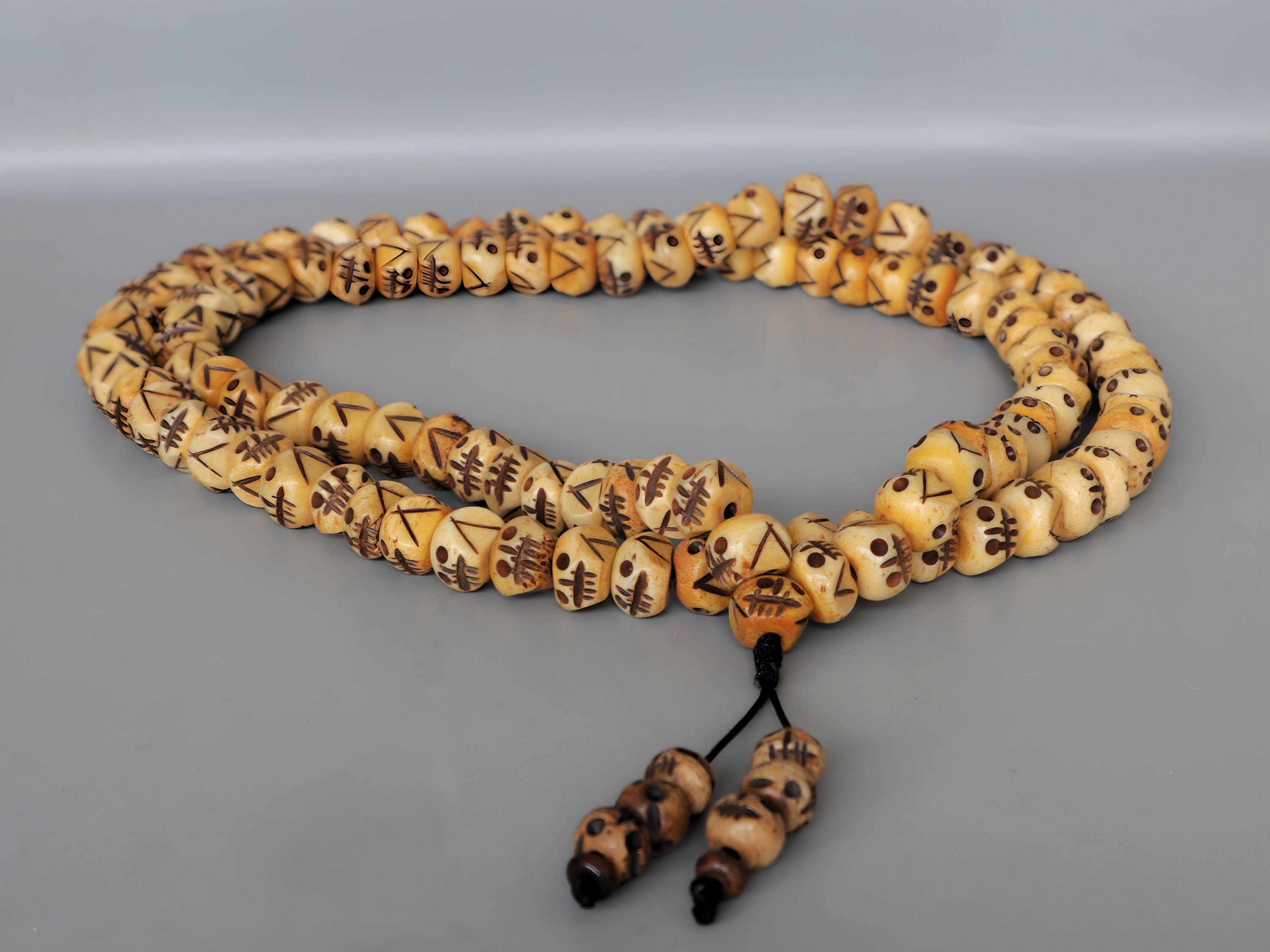 Tibetan Bone Bead Japa Mala – Hand Carved Prayer Beads