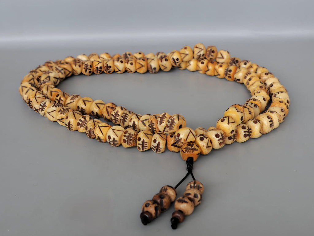 Tibetan Bone Hand Carved Prayer Beads Mala