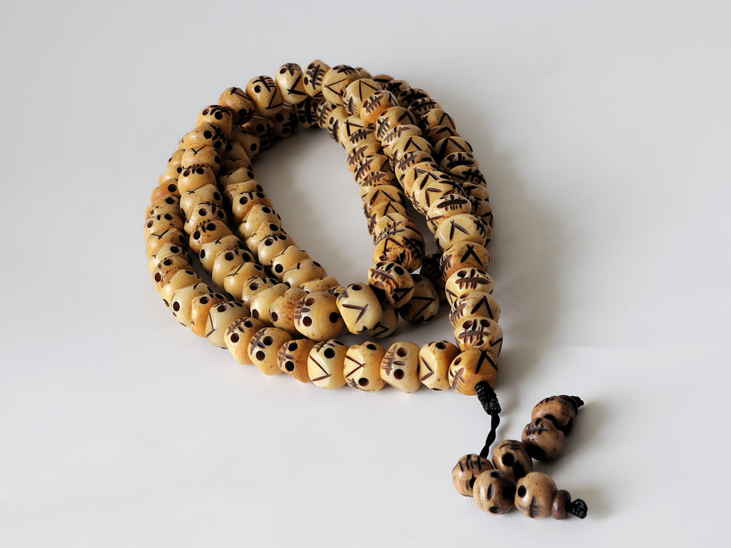 Tibetan Bone Hand Carved Prayer Beads Mala