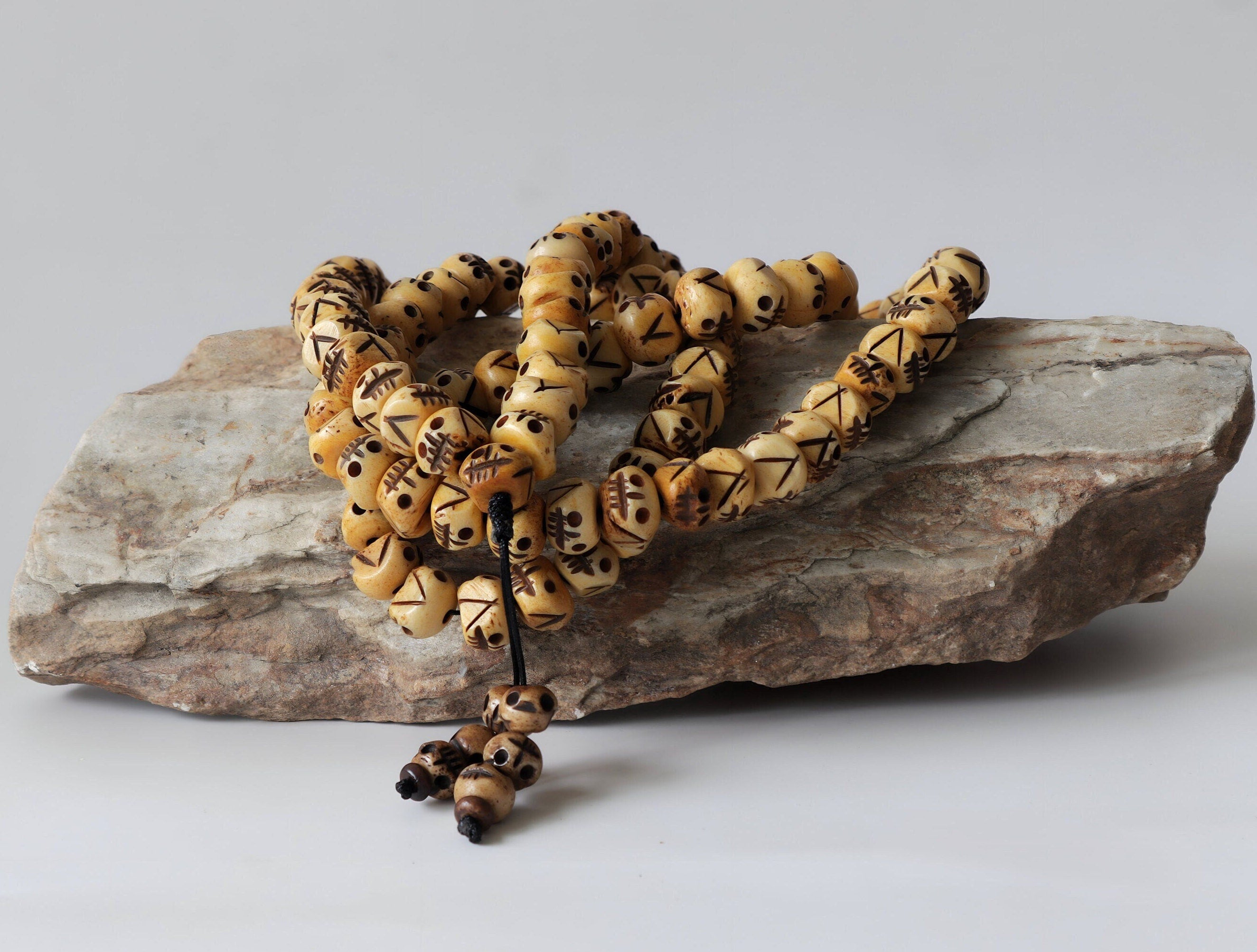 Tibetan Bone Bead Japa Mala – Hand Carved Prayer Beads
