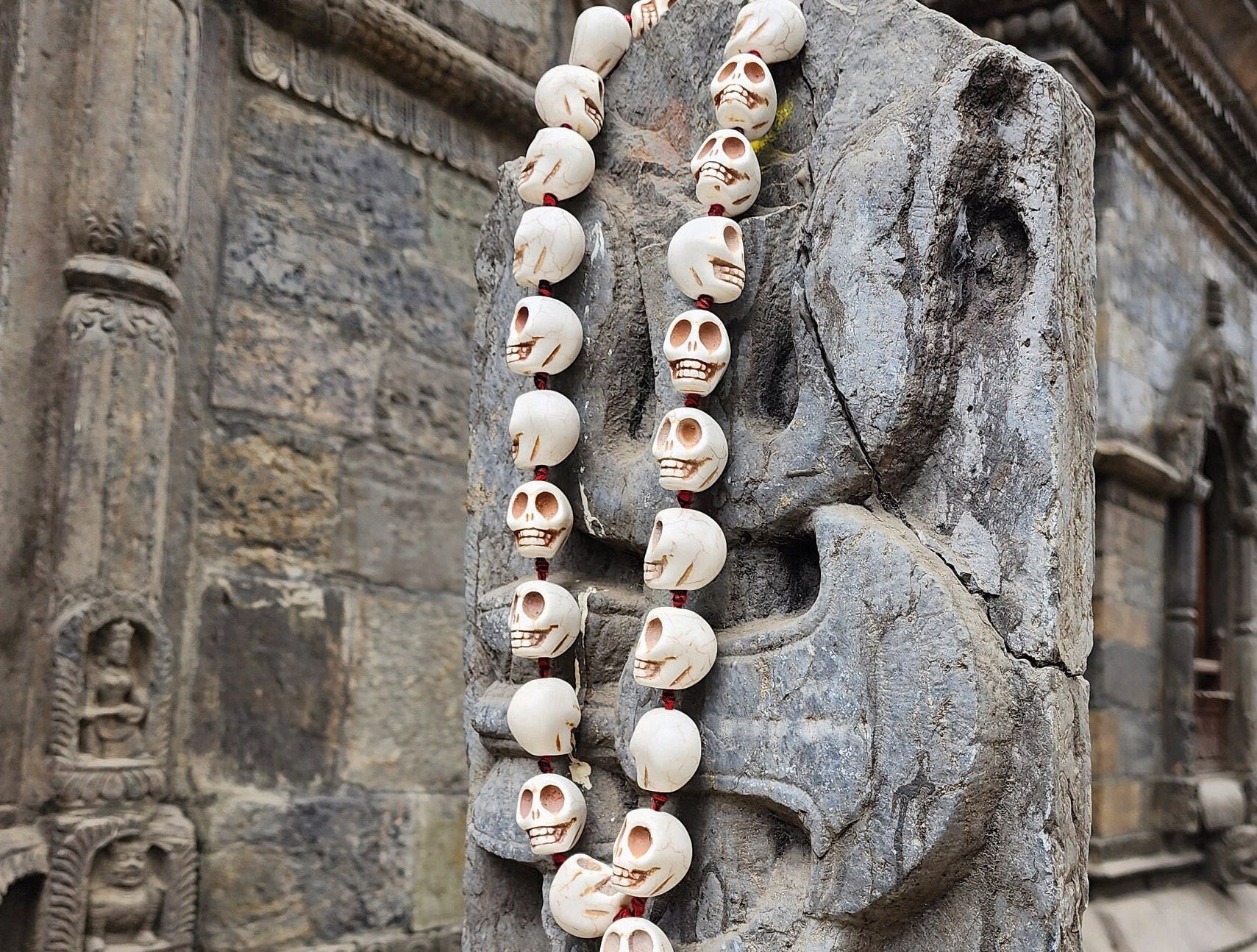 30mm Kali Skull Mala Necklace: Sacred Tantric Beads, Spiritual Protection