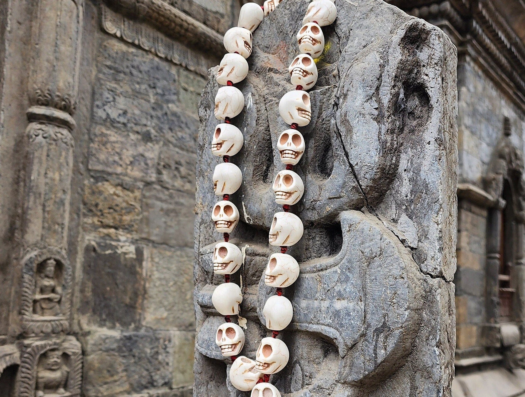 30mm Kali Skull Mala Necklace: Sacred Tantric Beads, Spiritual Protection