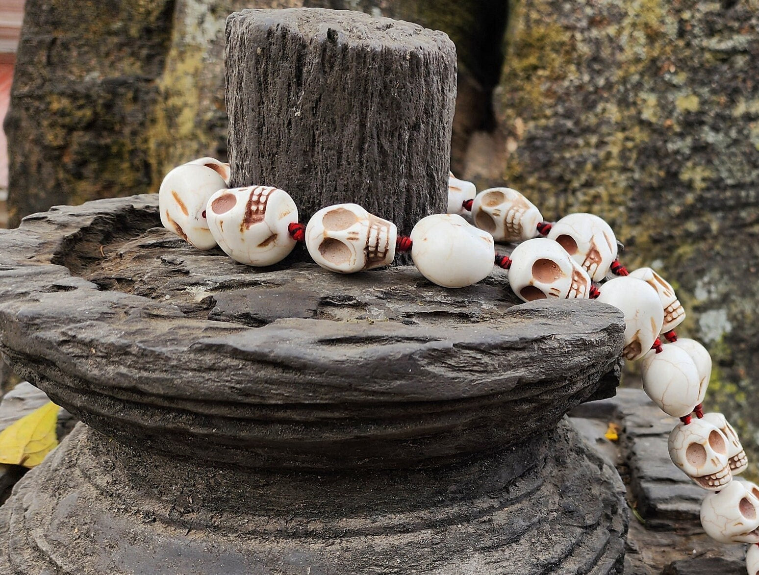 30mm Kali Skull Mala Necklace: Sacred Tantric Beads, Spiritual Protection