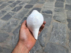 White Sankha, Hand Carved Flower Design Conch Shell For Purity And Divine Energy