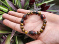 Dzi Bead & Tiger's Eye Bracelet: Tibetan Sacred Stone, Handmade