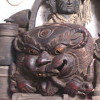 Vintage Tibetan Cheppu Mask: Hand-Carved Peepal Wood Guardian