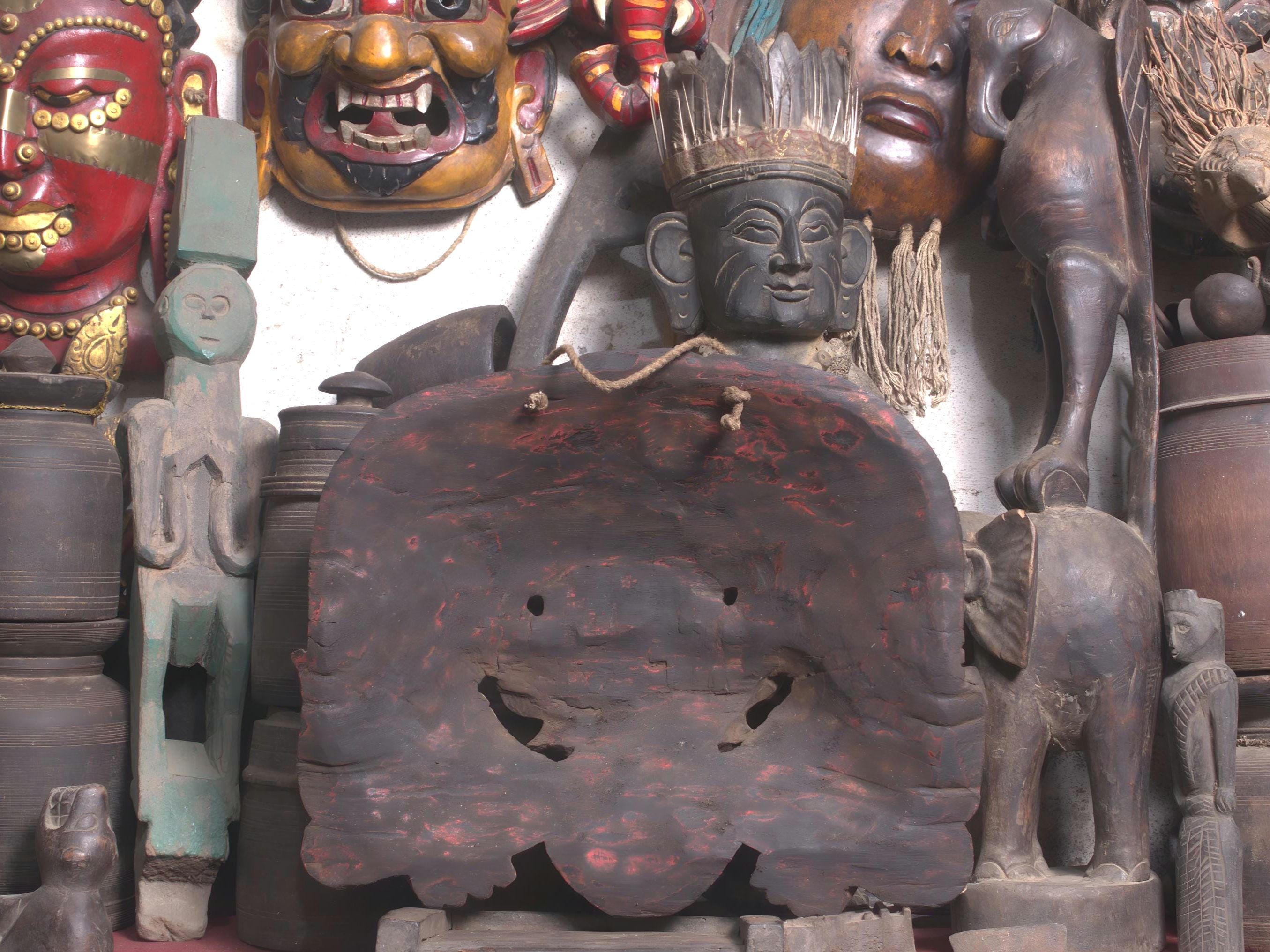 Vintage Tibetan Cheppu Mask: Hand-Carved Peepal Wood Guardian