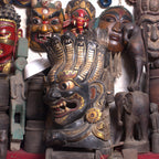 Large Naag Bhairav Wood Mask: Nepalese Hand-Carved Wall Art