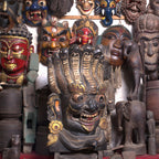 Large Naag Bhairav Wood Mask: Nepalese Hand-Carved Wall Art