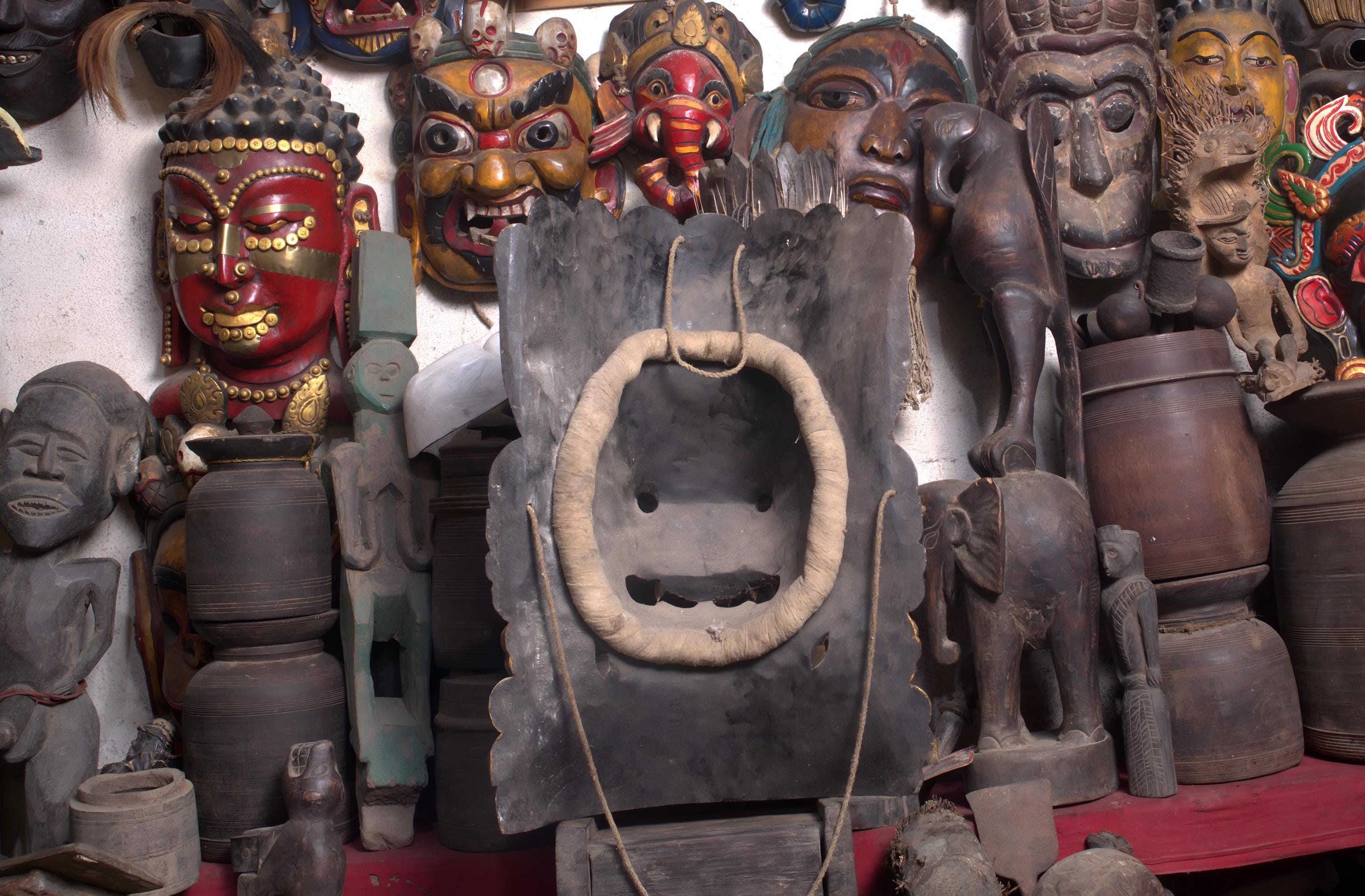 Large Naag Bhairav Wood Mask: Nepalese Hand-Carved Wall Art