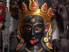 Vintage Ma Kali Wooden Mask: Sacred Hindu Wall Hanging