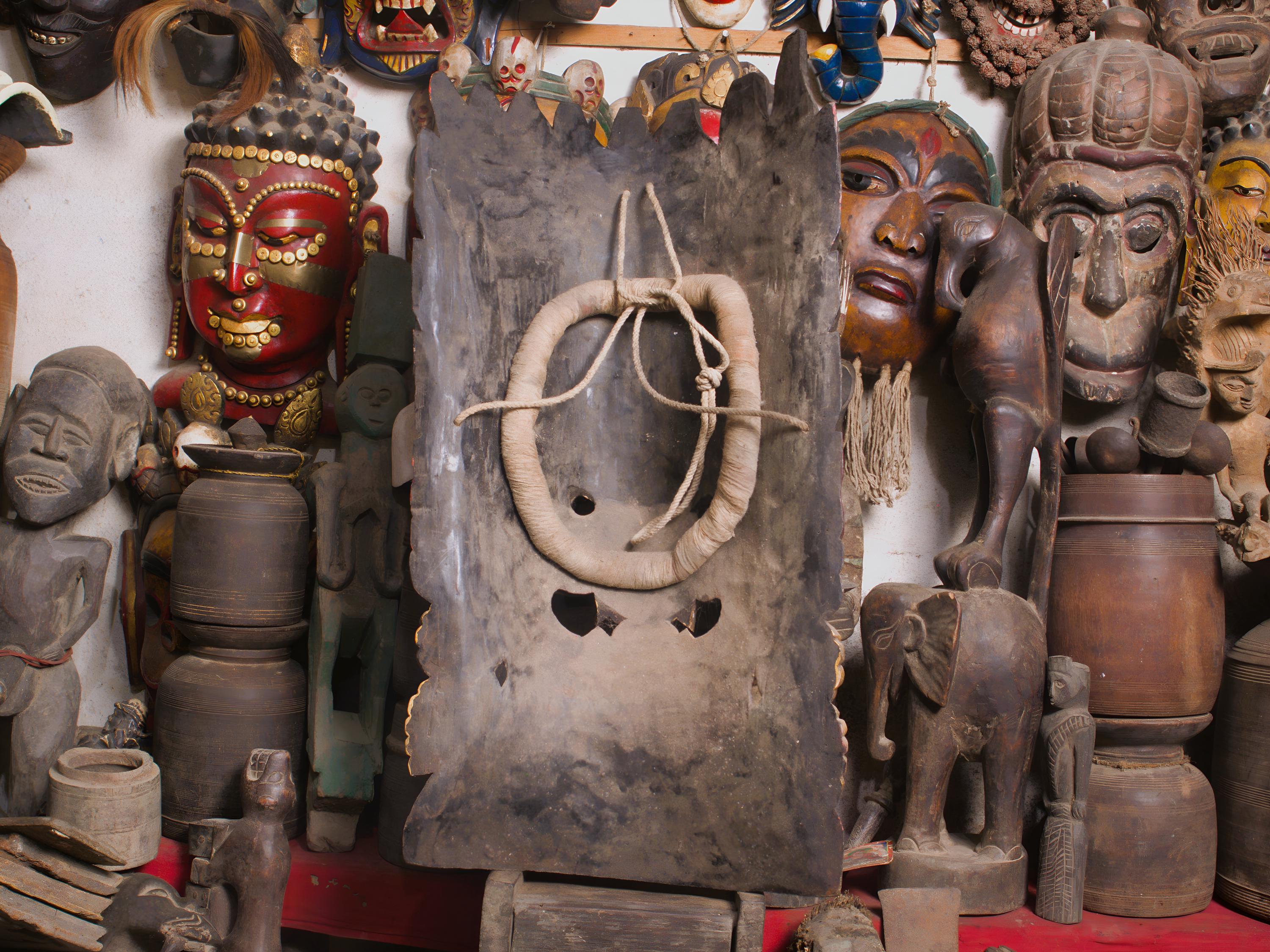 Vintage 50 Years Old Bhairav Mask, Large Antique Wood Mask, Tibetan Artistry