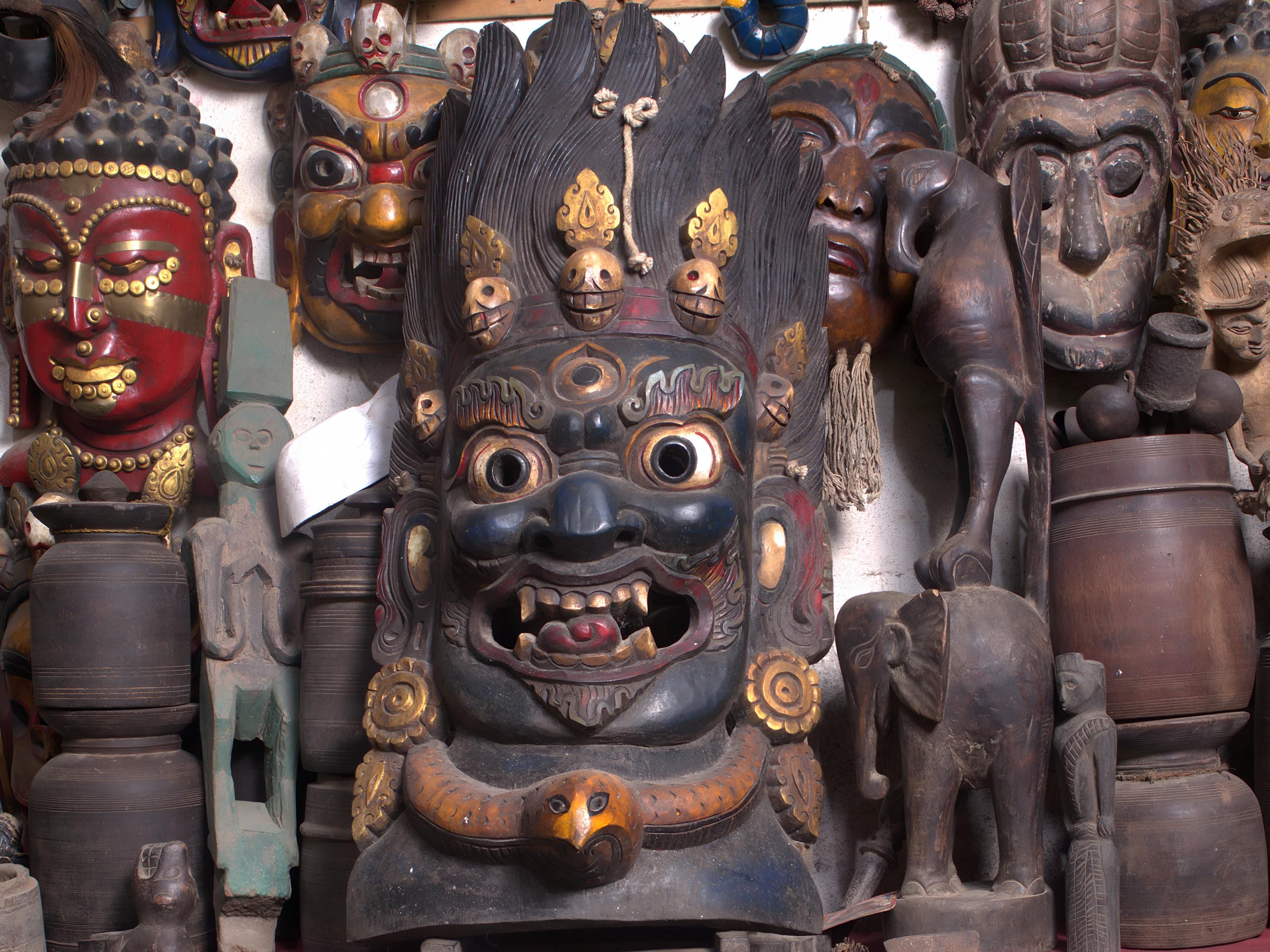 Vintage 50 Years Old Bhairav Mask, Large Antique Wood Mask, Tibetan Artistry