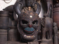 Skull Demon King Mask With Water Buffalo Horn And Natural Stones, Large 24x15 Inches Antique Wood Mask, Tibetan Artistry