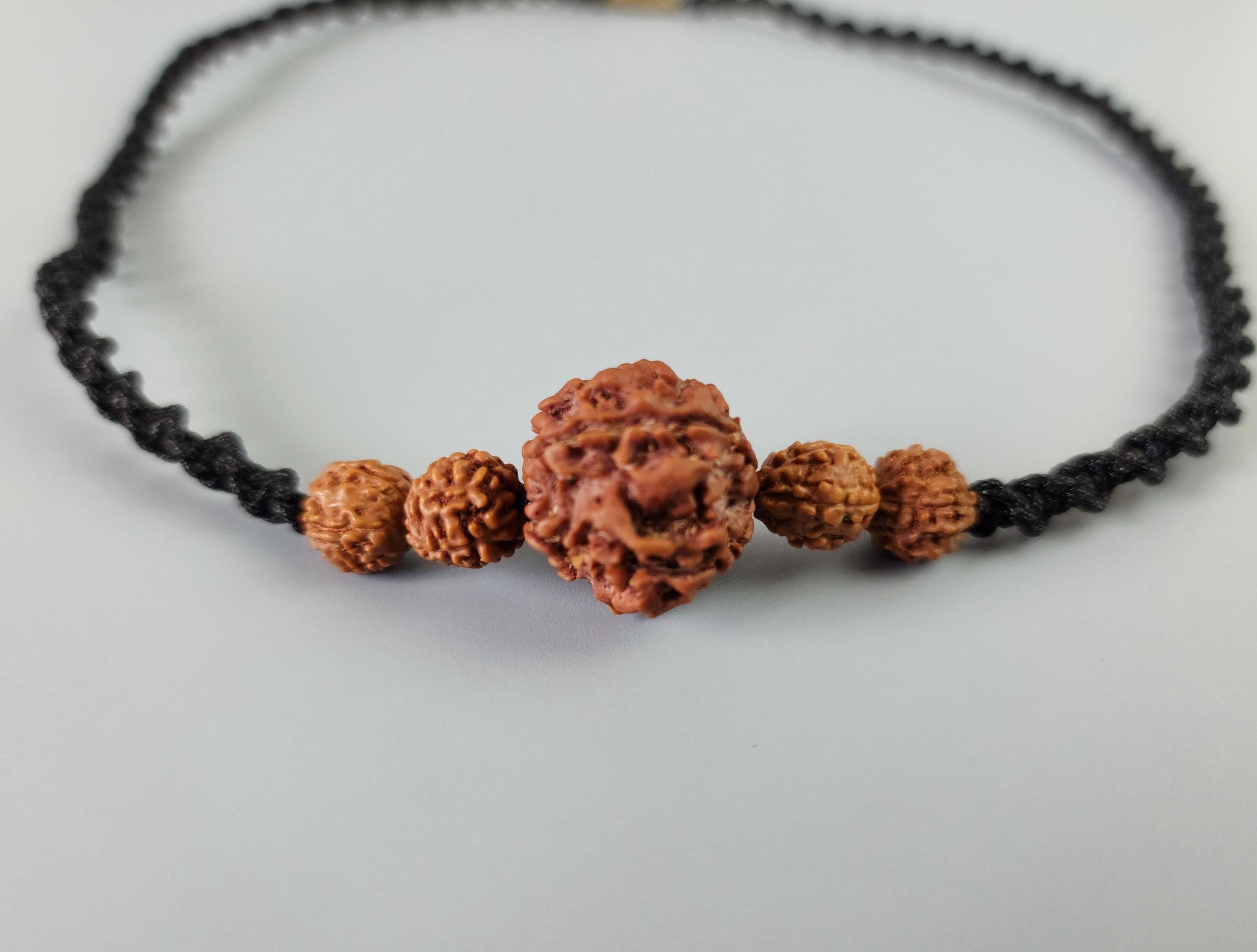 Minimalist Five Face Rudraksha Mala, Hand Knotted Necklace With Natural Nepalese Rudraksha, Large 22mm Beads