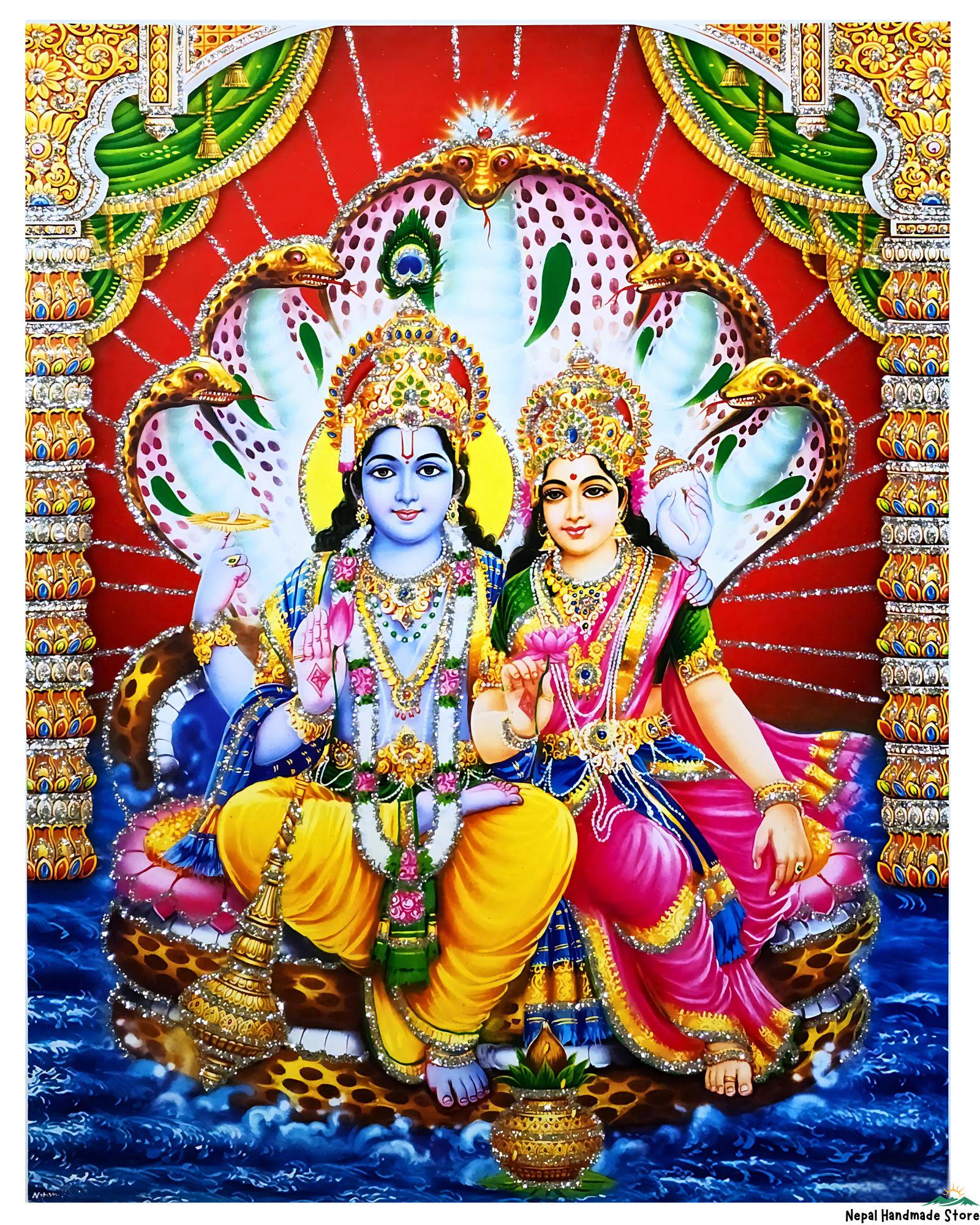 Laxmi Narayan Hindu God Poster: Shrine Decor Printable Art (Digital Download)