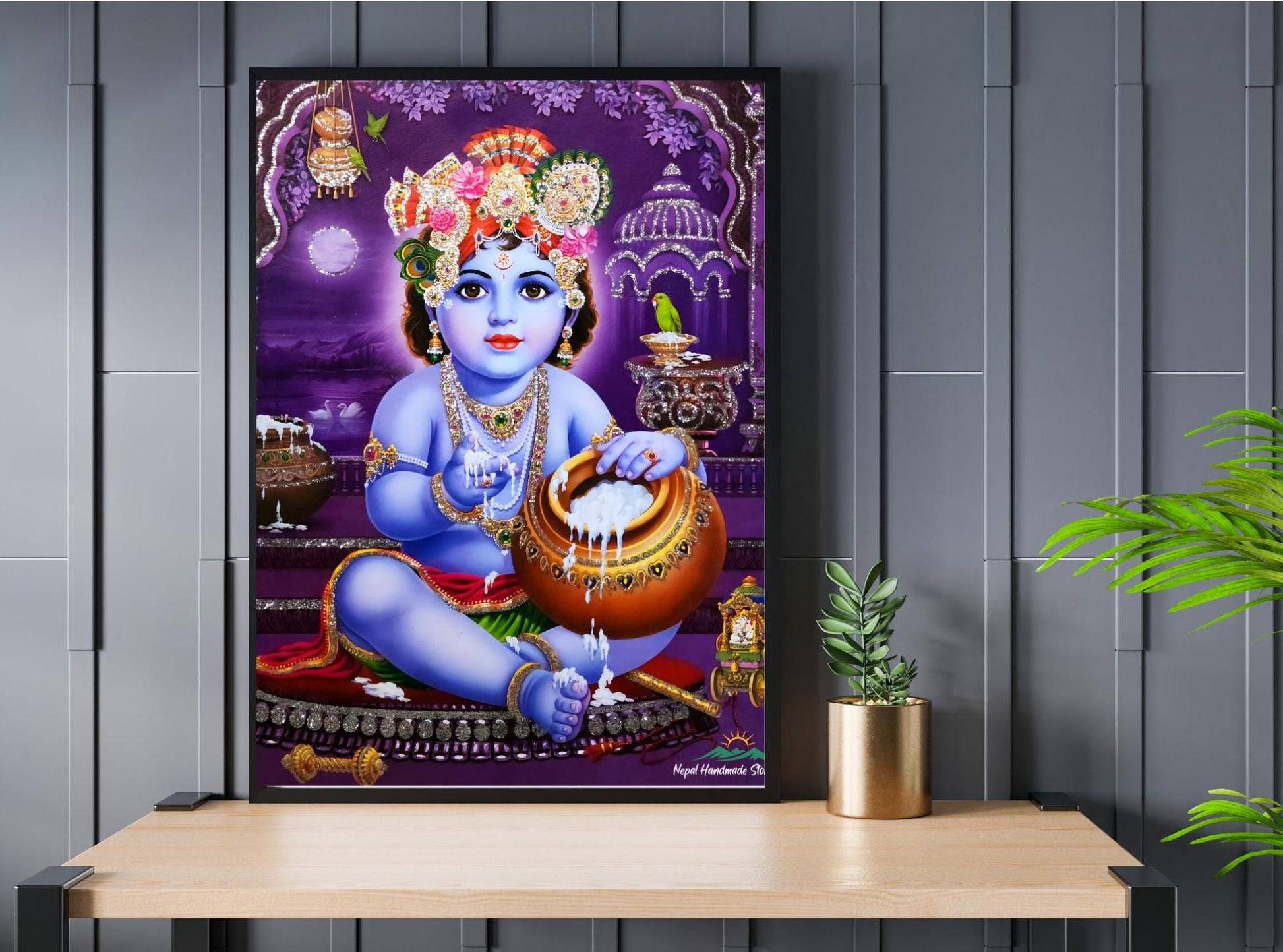 Baby Krishna Stealing Butter Art: Hindu Deity Poster (Digital Download)