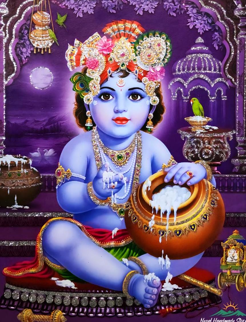 Baby Krishna Stealing Butter Art: Hindu Deity Poster (Digital Download)