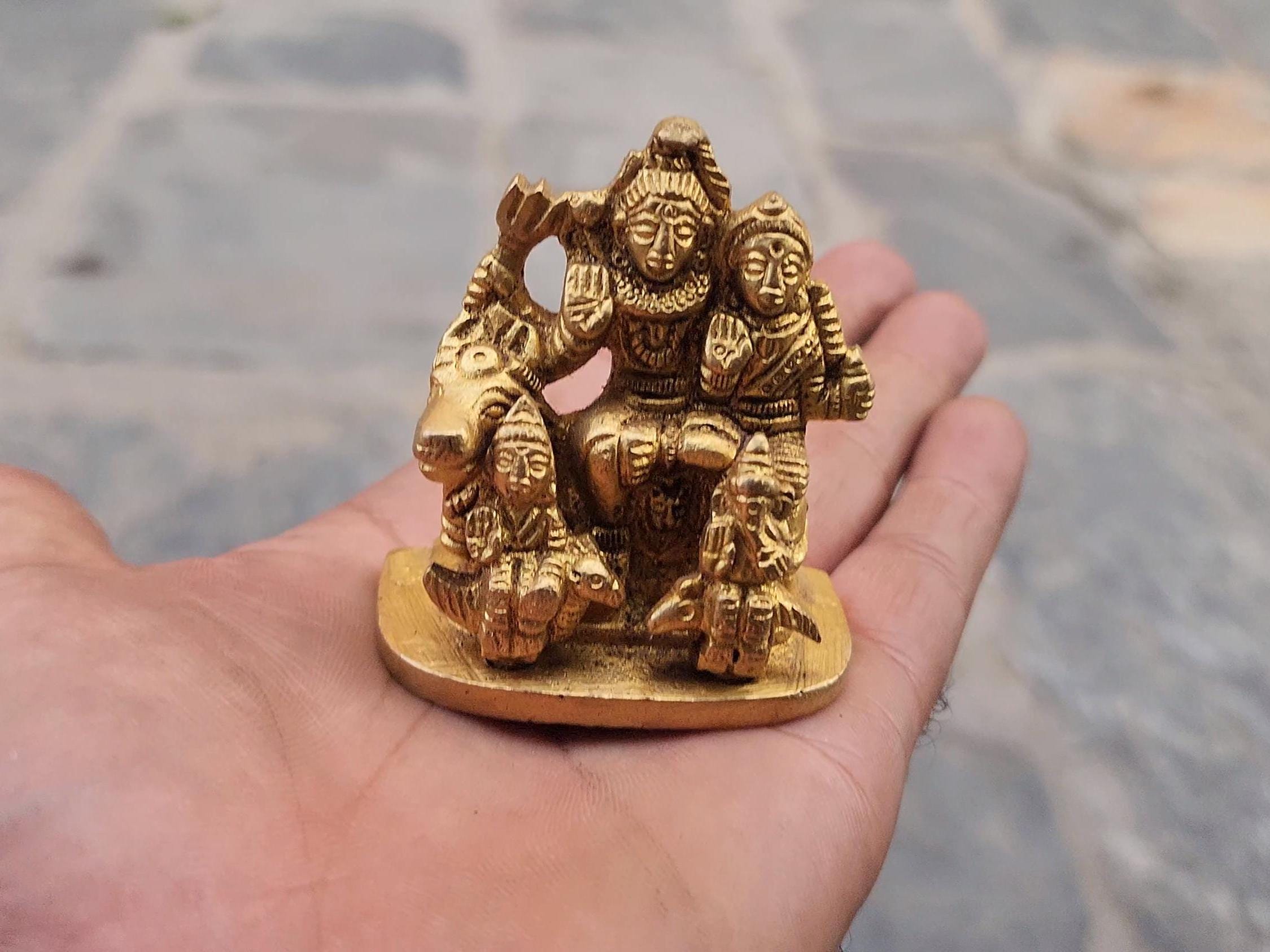 Brass Shiva Family Statue: Handmade Hindu Idol from Nepal