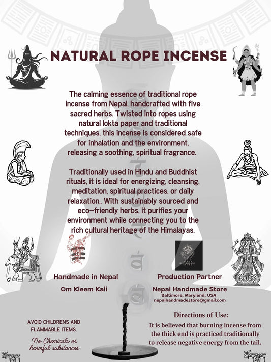 Handmade natural rope incense from Nepal for meditation and spiritual rituals.