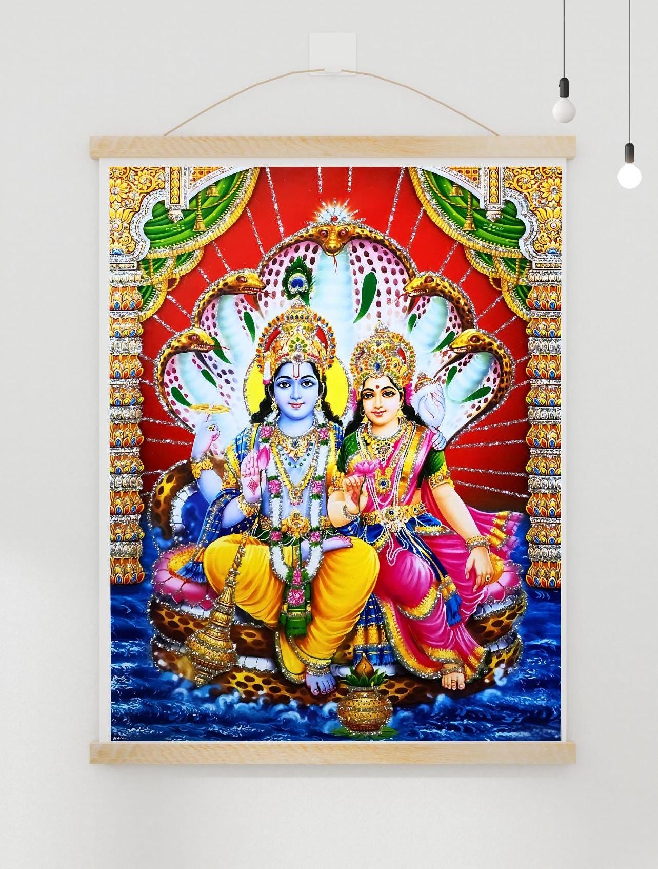 Laxmi Narayan Hindu God Poster: Shrine Decor Printable Art (Digital Download)