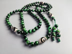 Green Tiger Eye Mala: Tibetan Dzi Bead Necklace, Evil Eye Protection