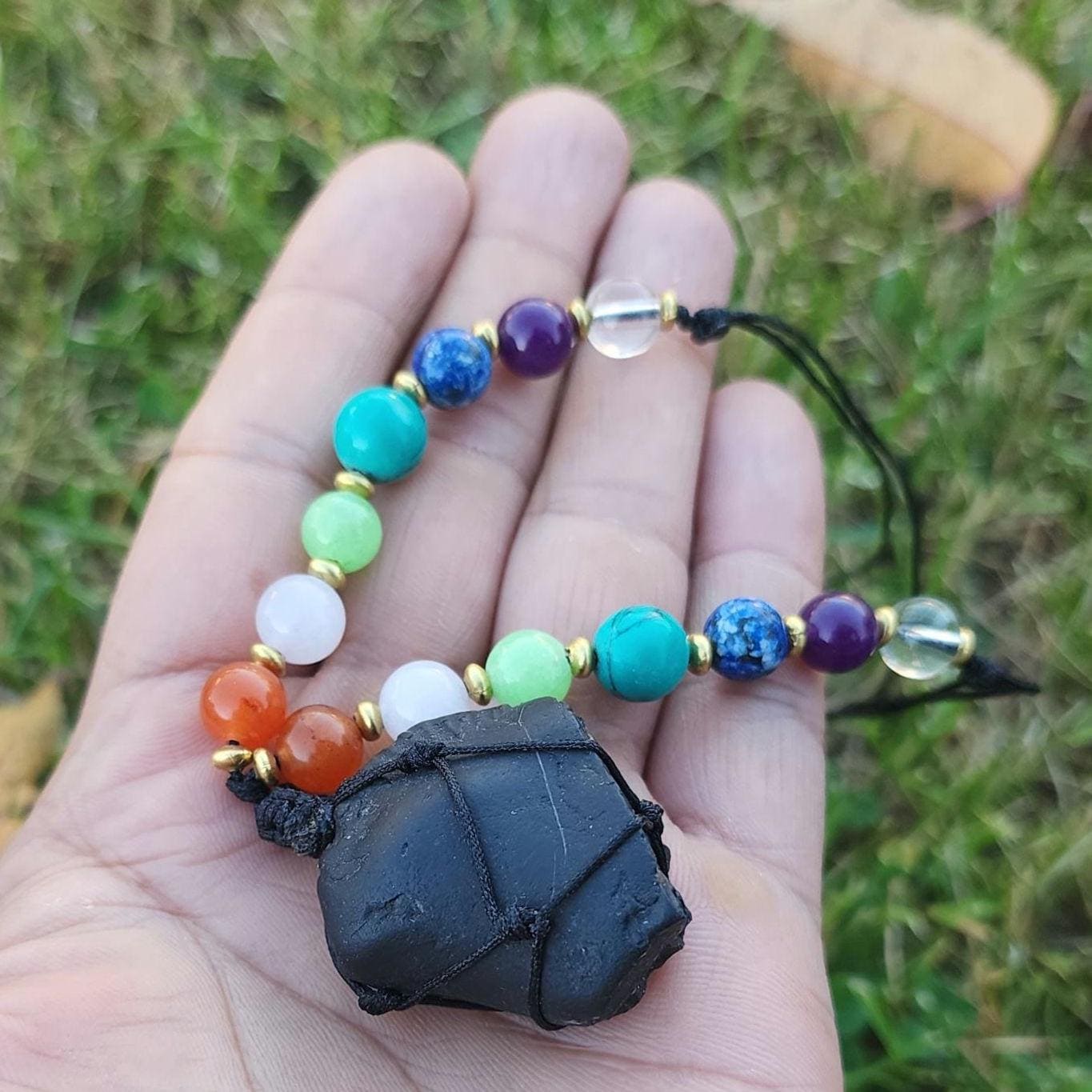 7 Chakra Shaligram Stone Mala: Sacred Healing Necklace
