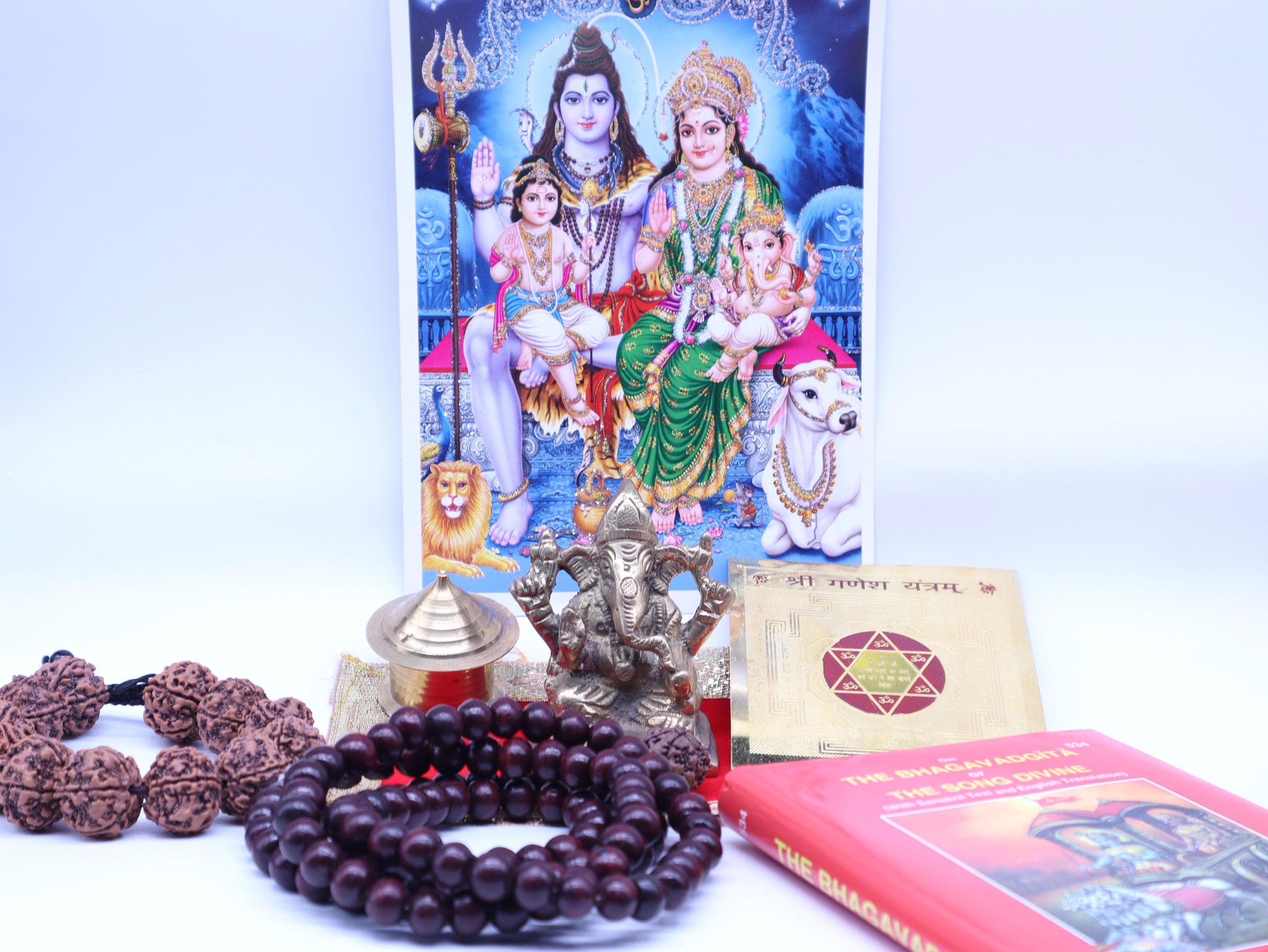 Om Ganesh Divine Gift Box: Brass Statue, Mala, Rudraksha - Handmade in Nepal
