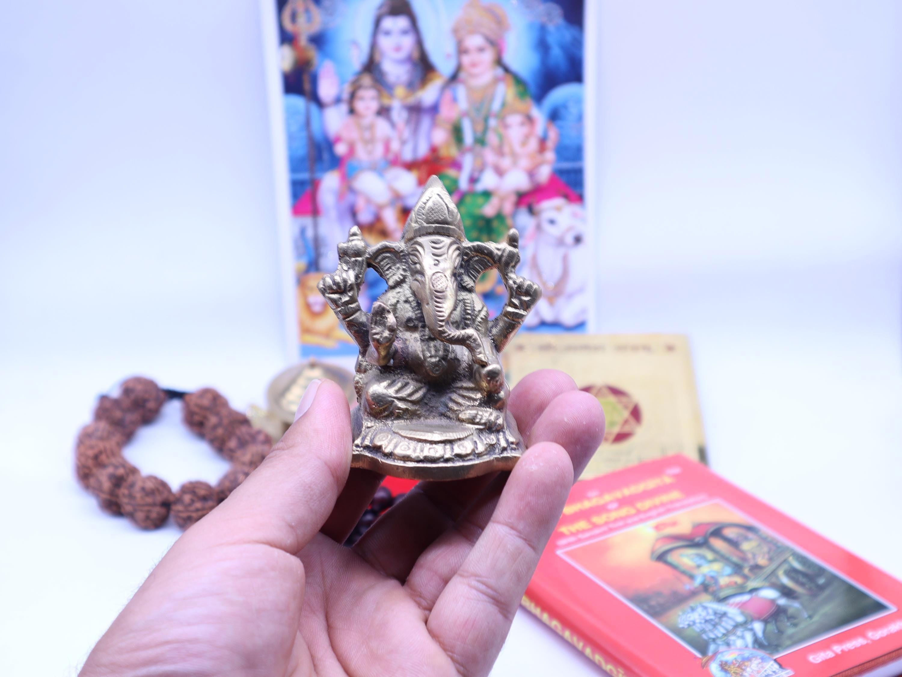 Om Ganesh Divine Gift Box: Brass Statue, Mala, Rudraksha - Handmade in Nepal