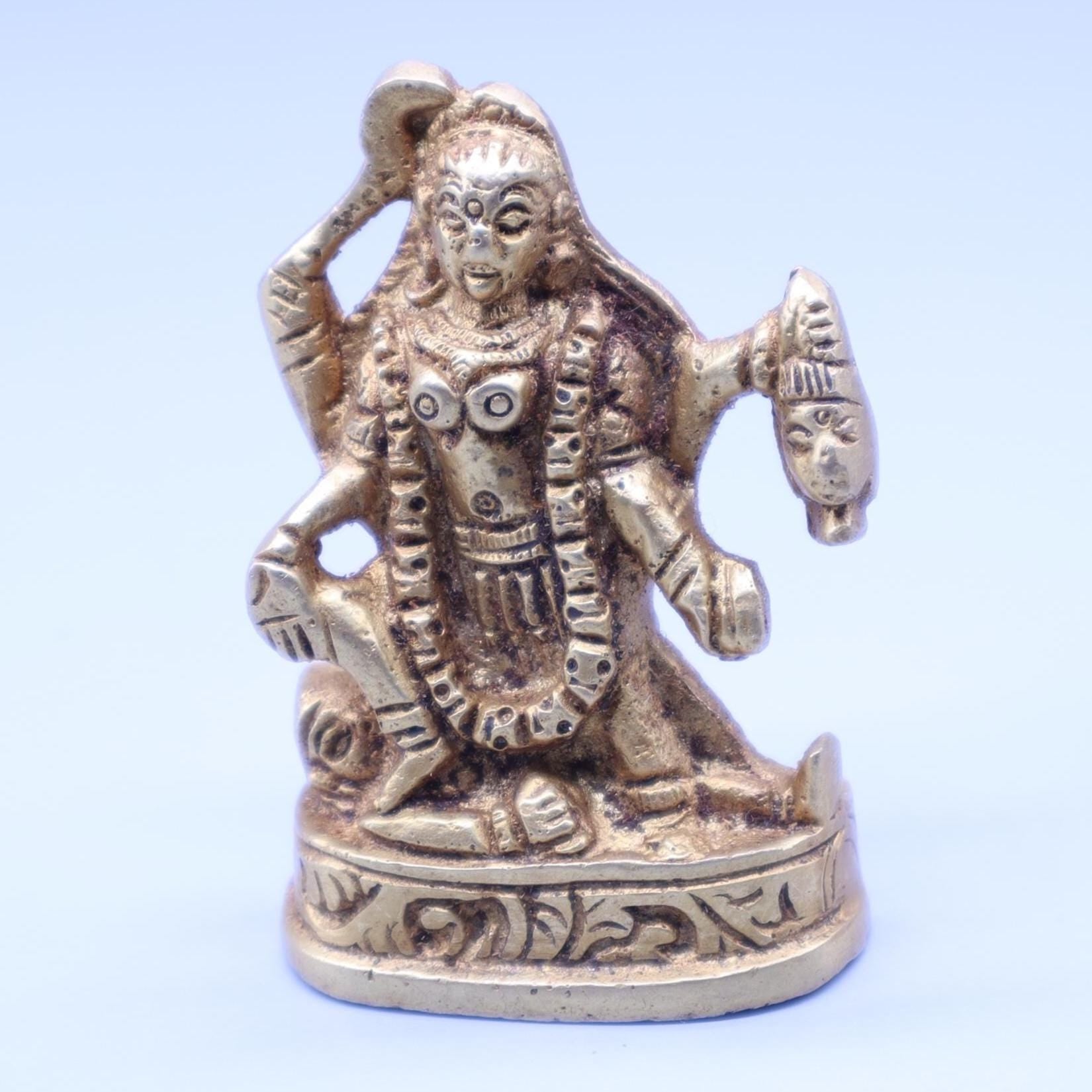 Om Kali Sacred Gift Box: Brass Statue, Rudraksha Rosary, Skull Necklace