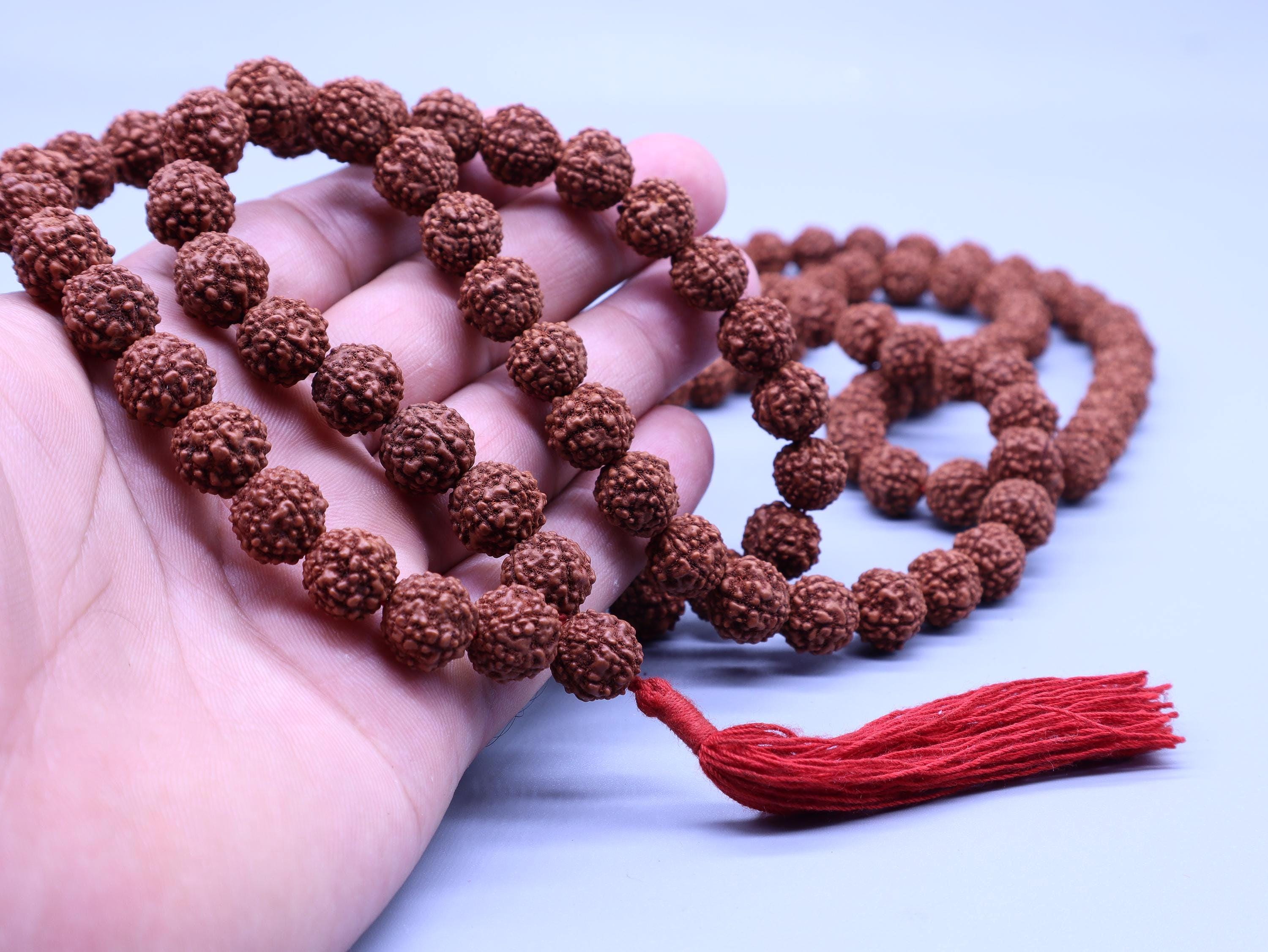 Shiva Prayer Beads Mala, 108+1 Natural Indian Origin Rudraksha Seed Japa Mala, Gifts Included