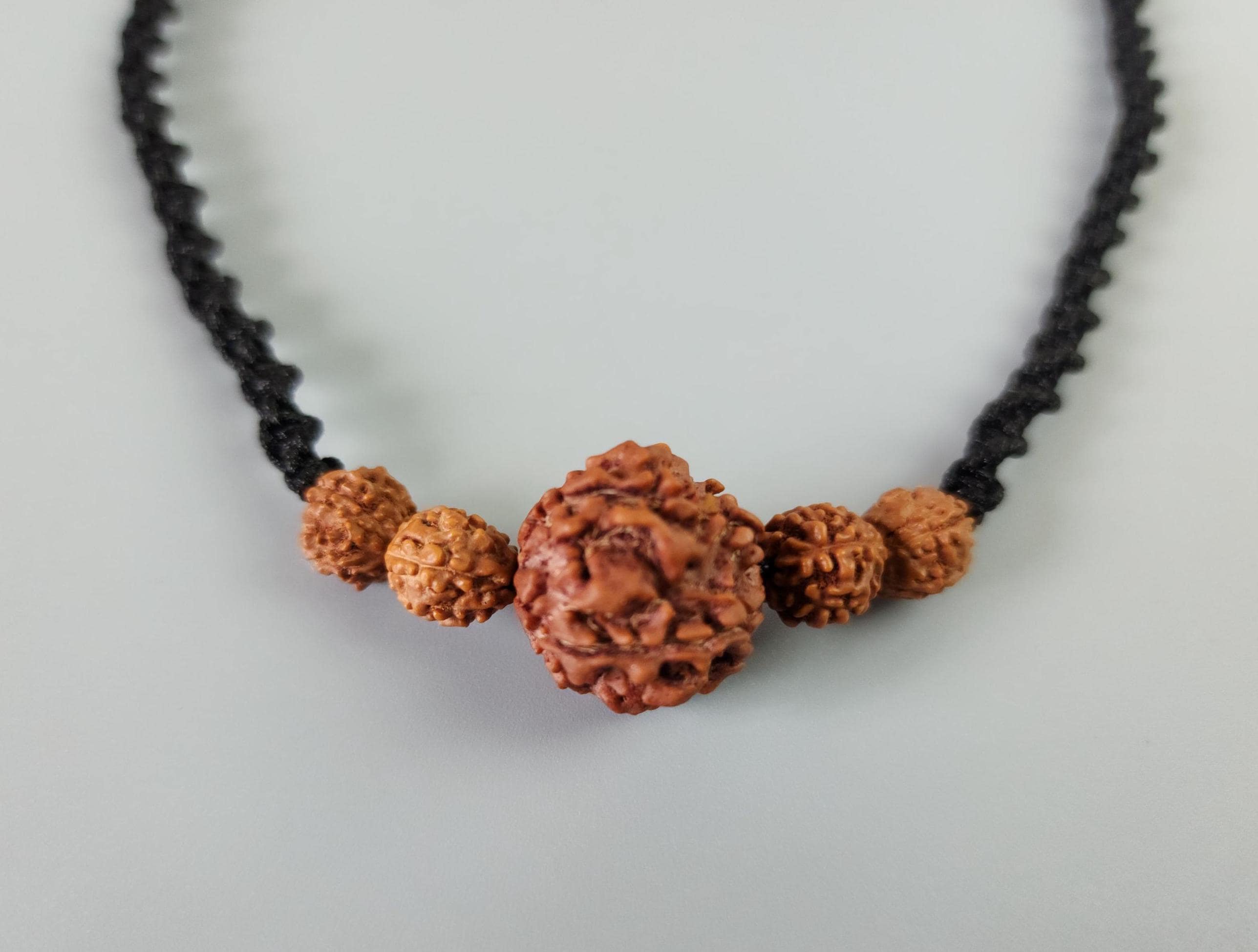 Minimalist Five Face Rudraksha Mala, Hand Knotted Necklace With Natural Nepalese Rudraksha, Large 22mm Beads