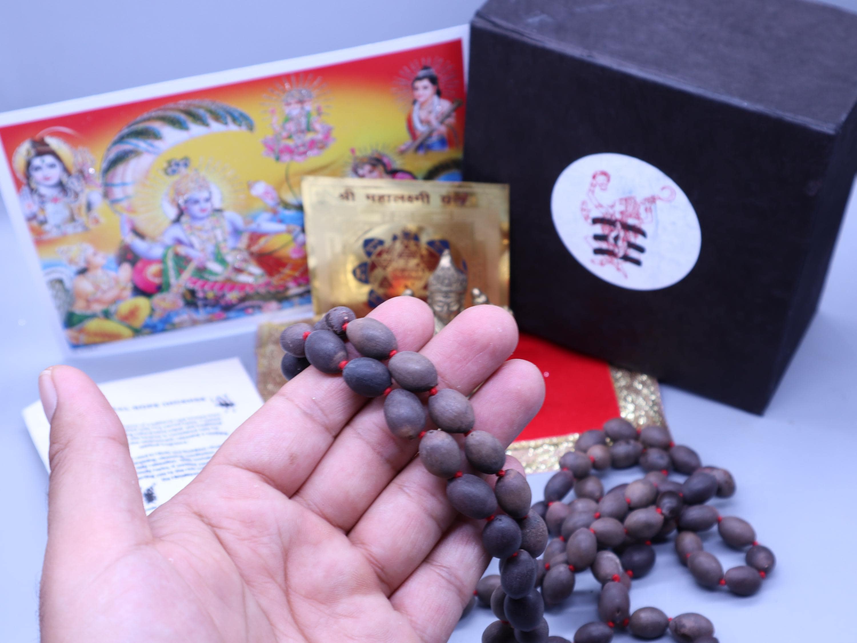 Maa Laxmi Gift Set: Brass Statue, Lotus Mala, Yantra, Geeta, Incense