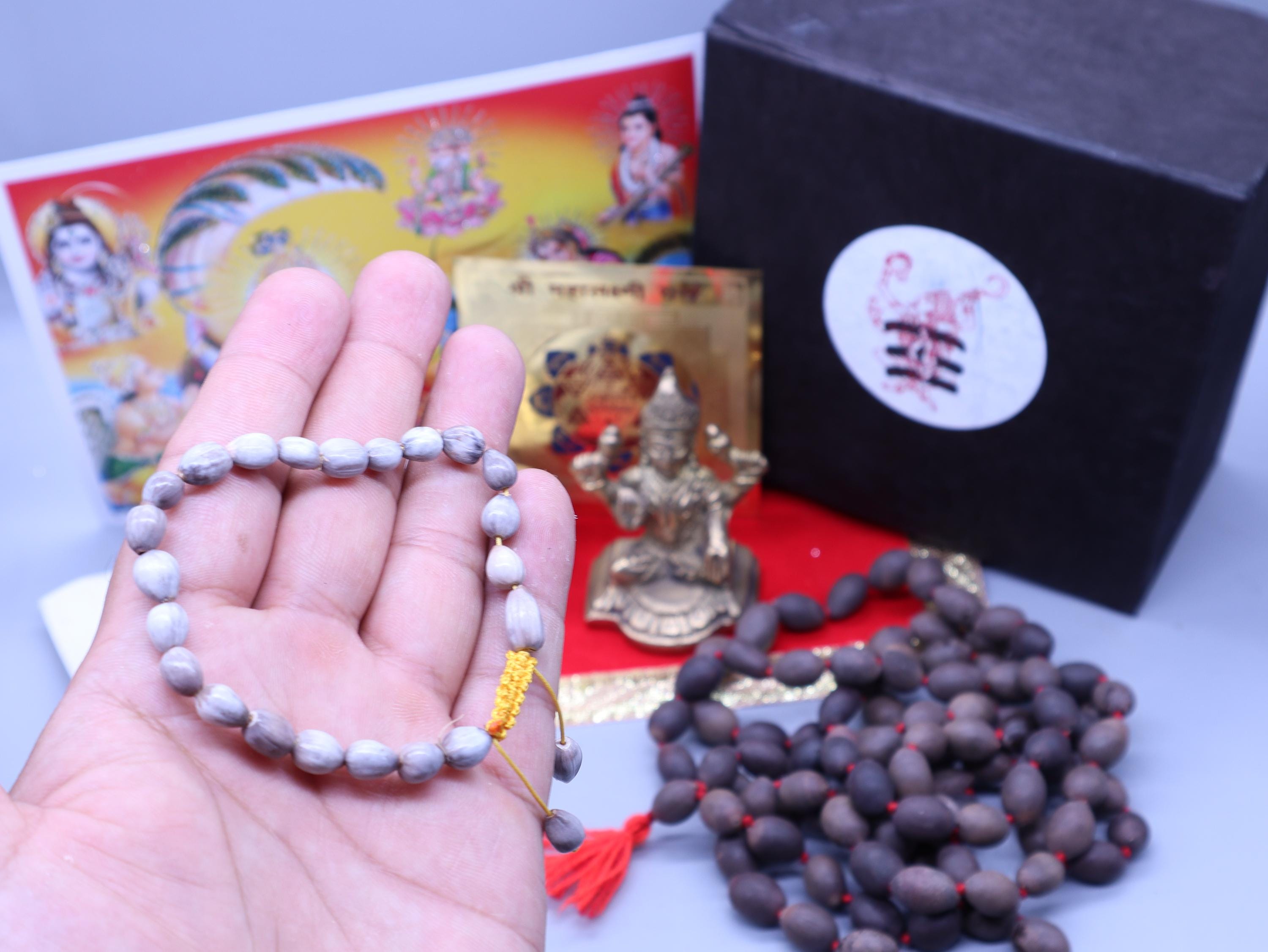 Maa Laxmi Gift Set: Brass Statue, Lotus Mala, Yantra, Geeta, Incense