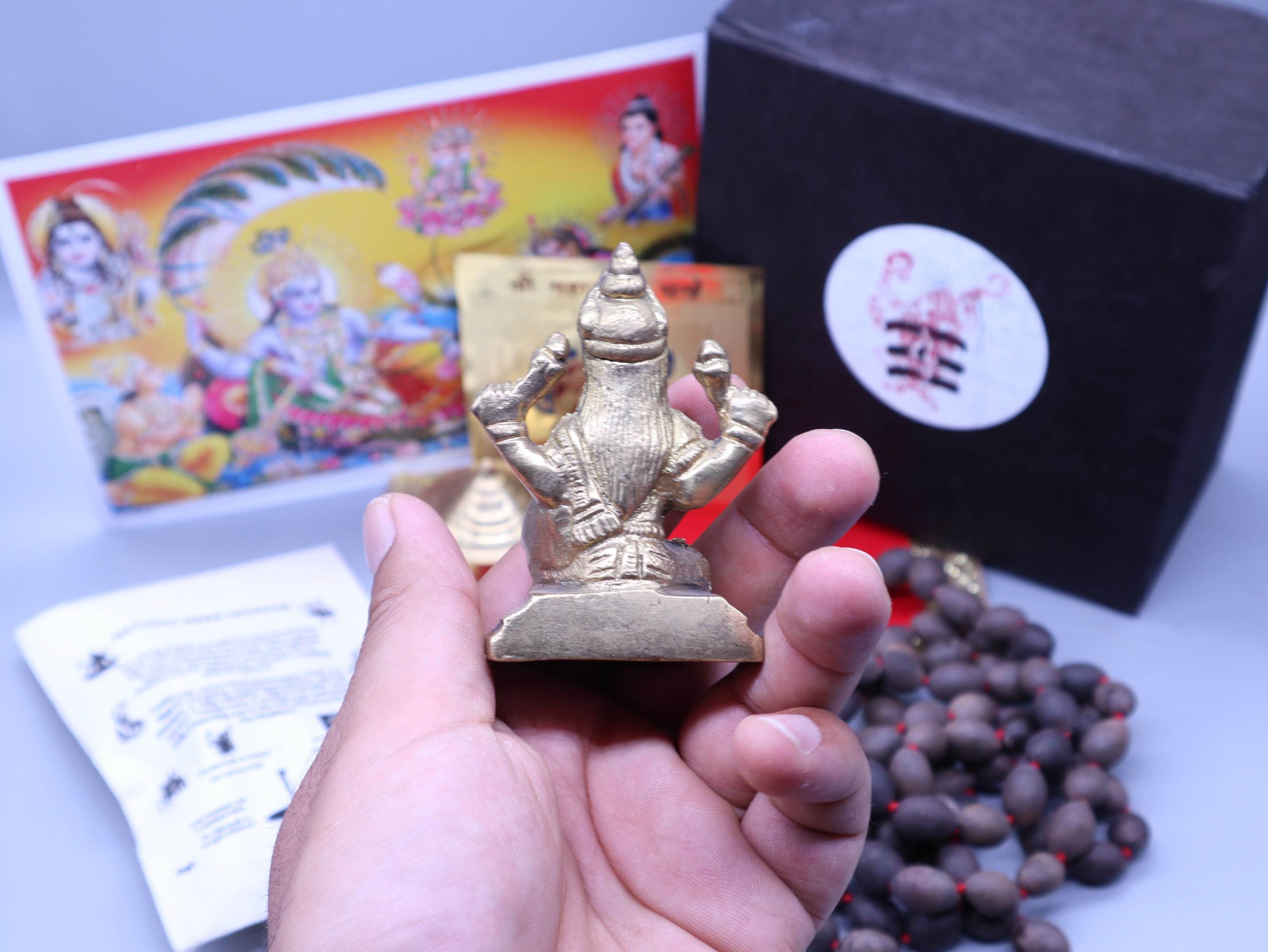 Maa Laxmi Gift Set: Brass Statue, Lotus Mala, Yantra, Geeta, Incense