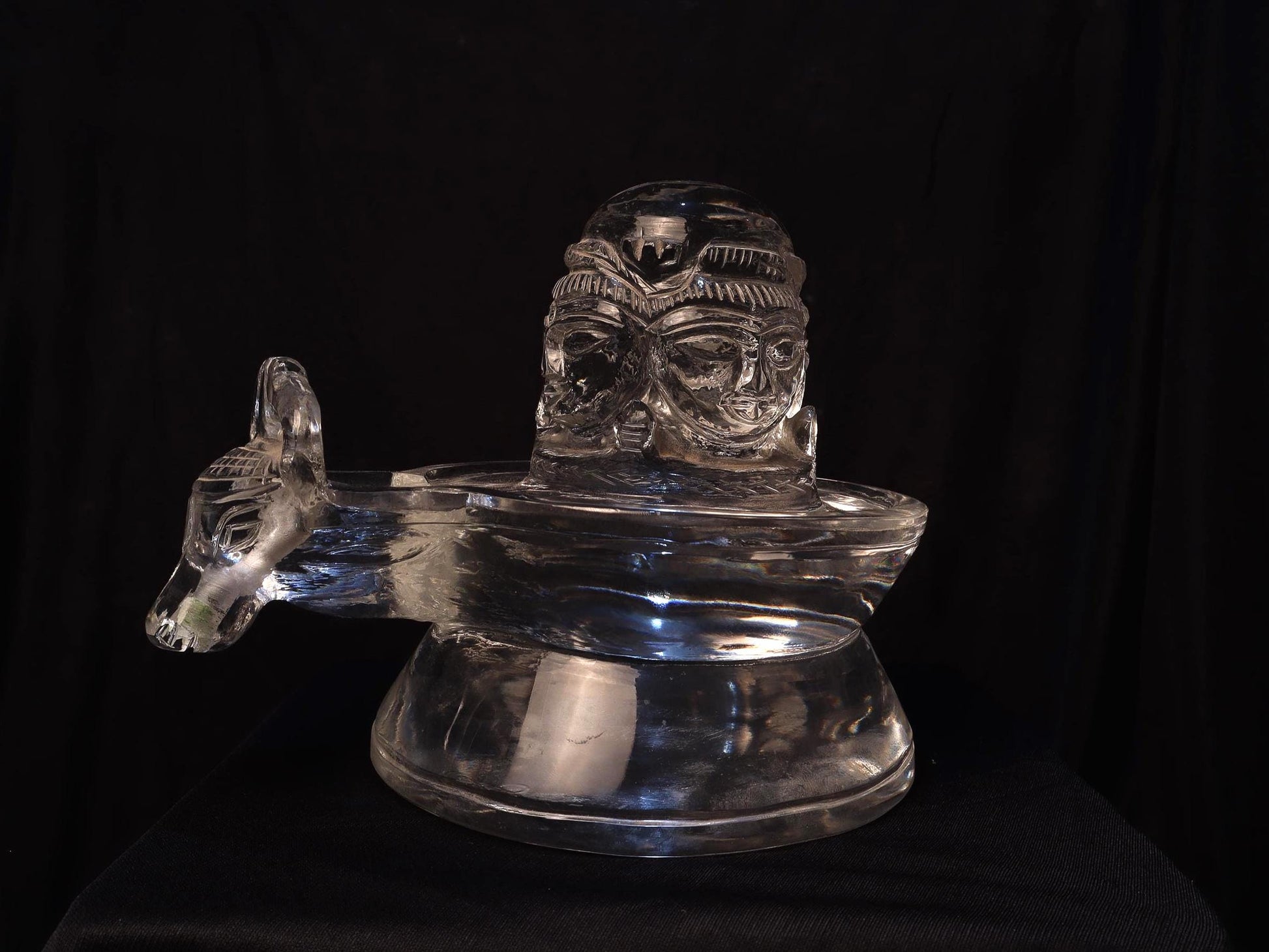 Hand-Carved Sphatik Shiva Linga Statue: Quartz Crystal with Nandi, Himalayan Temple Art
